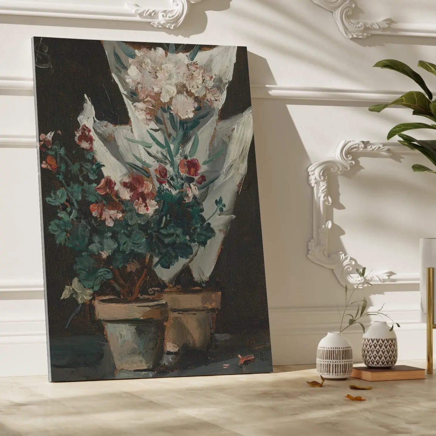 Still life with potted geraniums Alfred Stevens