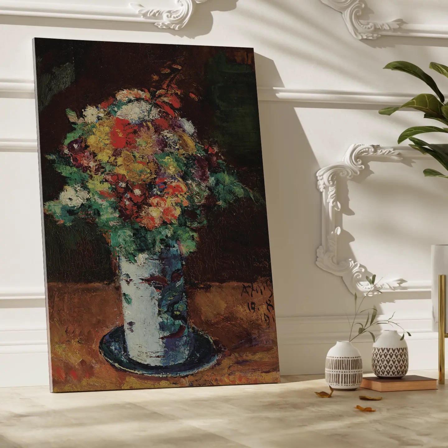 Blumenstrauß In Walzenkrug Auf Teller by Anton Faistauer
