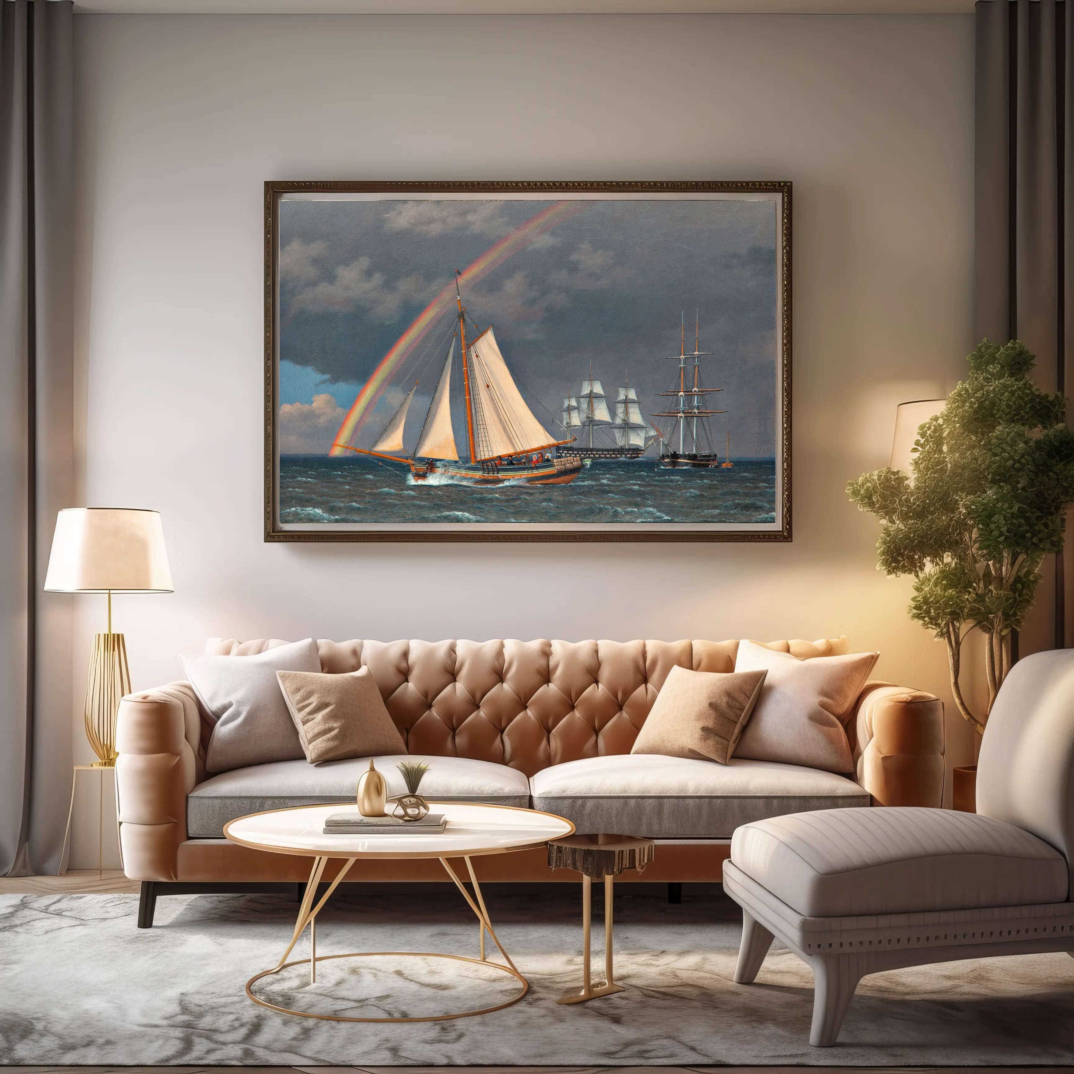 Rainbow at Sea and a Crossing Hunt with other Ships (1836) by Christoffer Wilhelm Eckersberg