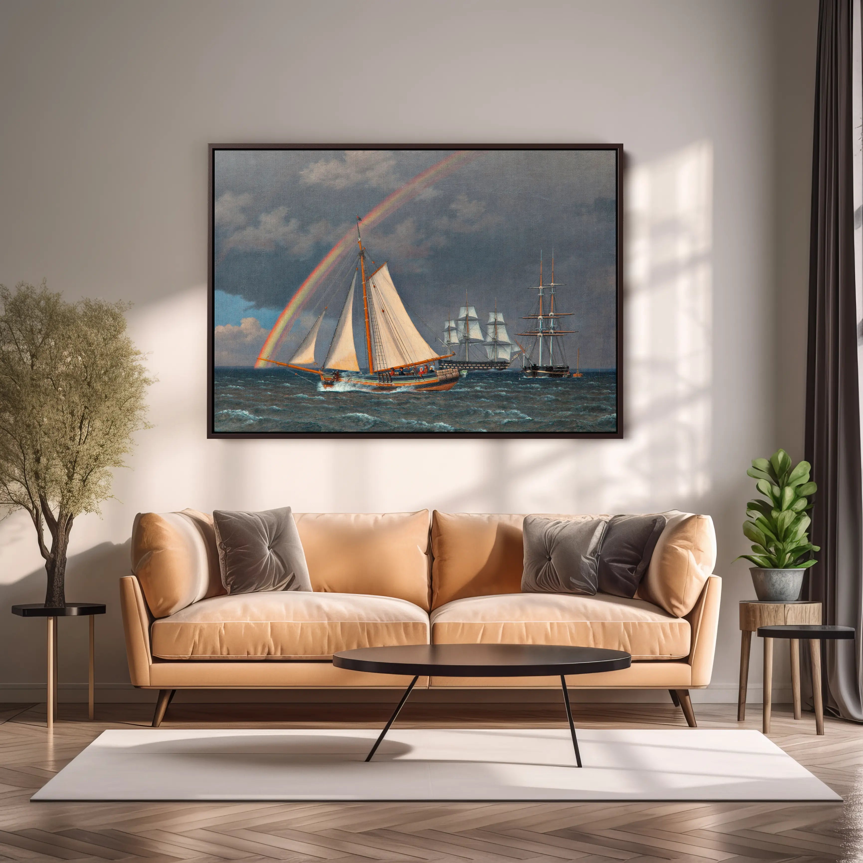Rainbow at Sea and a Crossing Hunt with other Ships (1836) by Christoffer Wilhelm Eckersberg