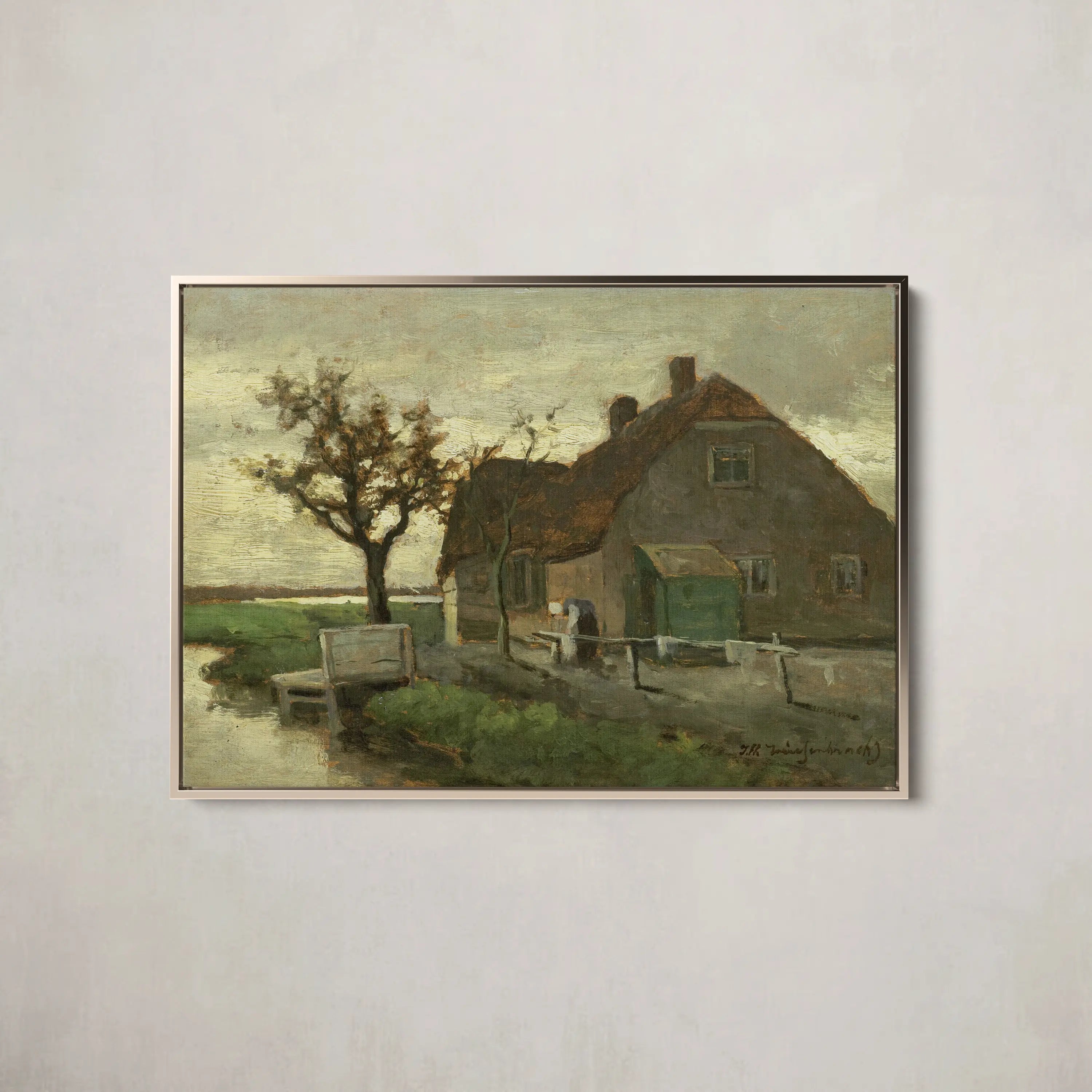 Boerenhuis aan een vaart by Johan Hendrik Weissenbruch