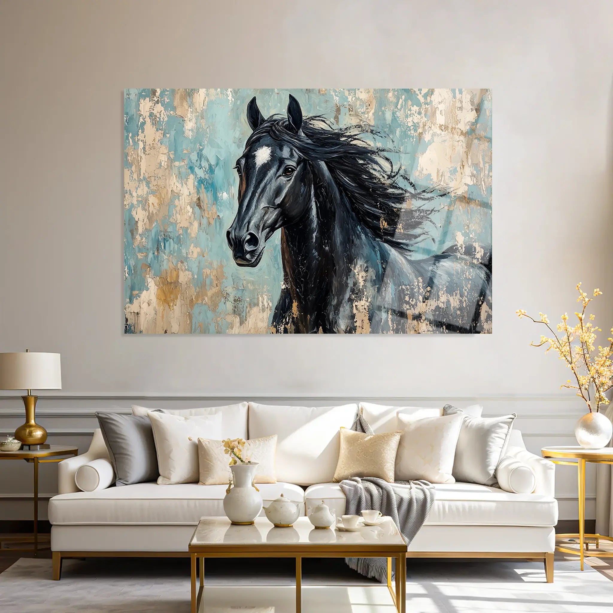 Horses Glass Wall Art GAD187-H 90 x 60 cm
