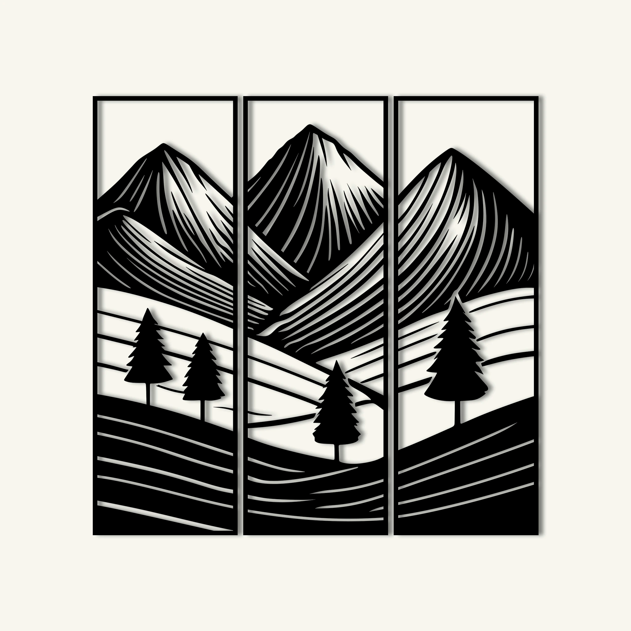 Minimalist Mountain Landscape Metal Wall Art Set 23 × 70 cm / Black