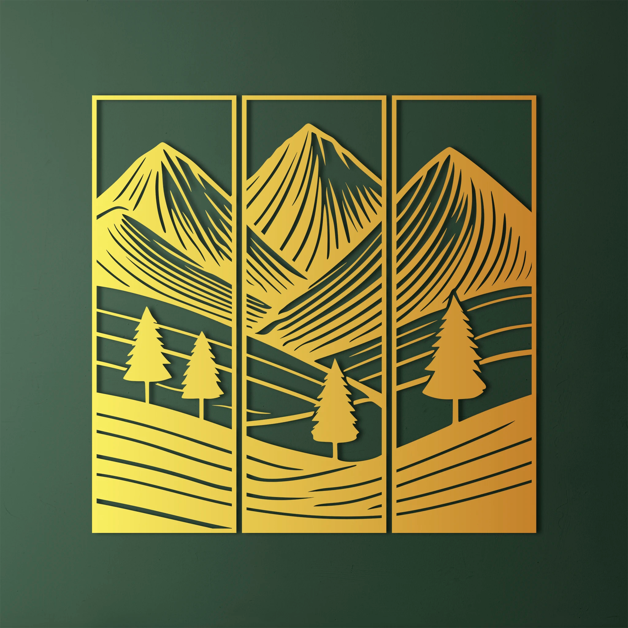 Minimalist Mountain Landscape Metal Wall Art Set 23 × 70 cm / Black