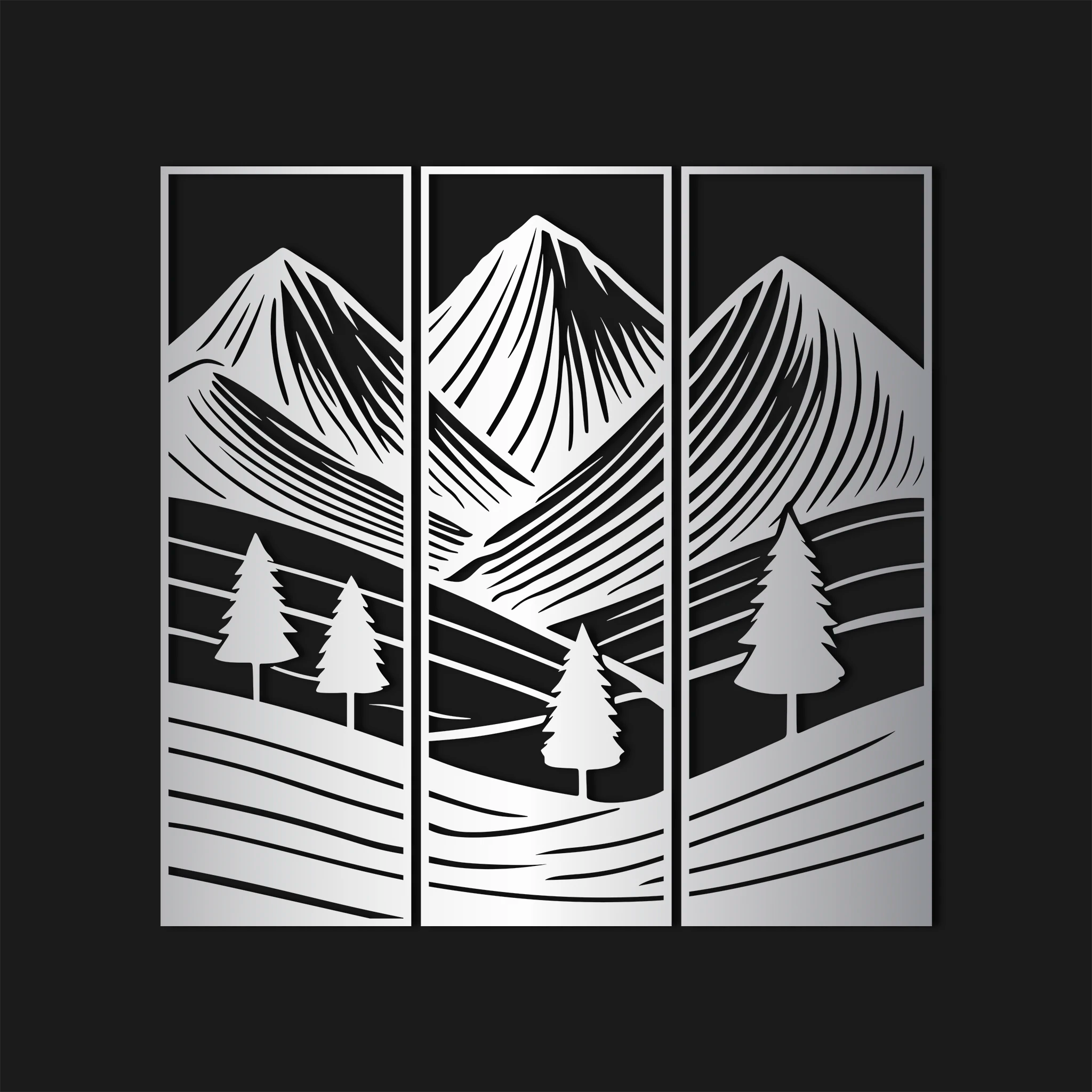 Minimalist Mountain Landscape Metal Wall Art Set 23 × 70 cm / Black