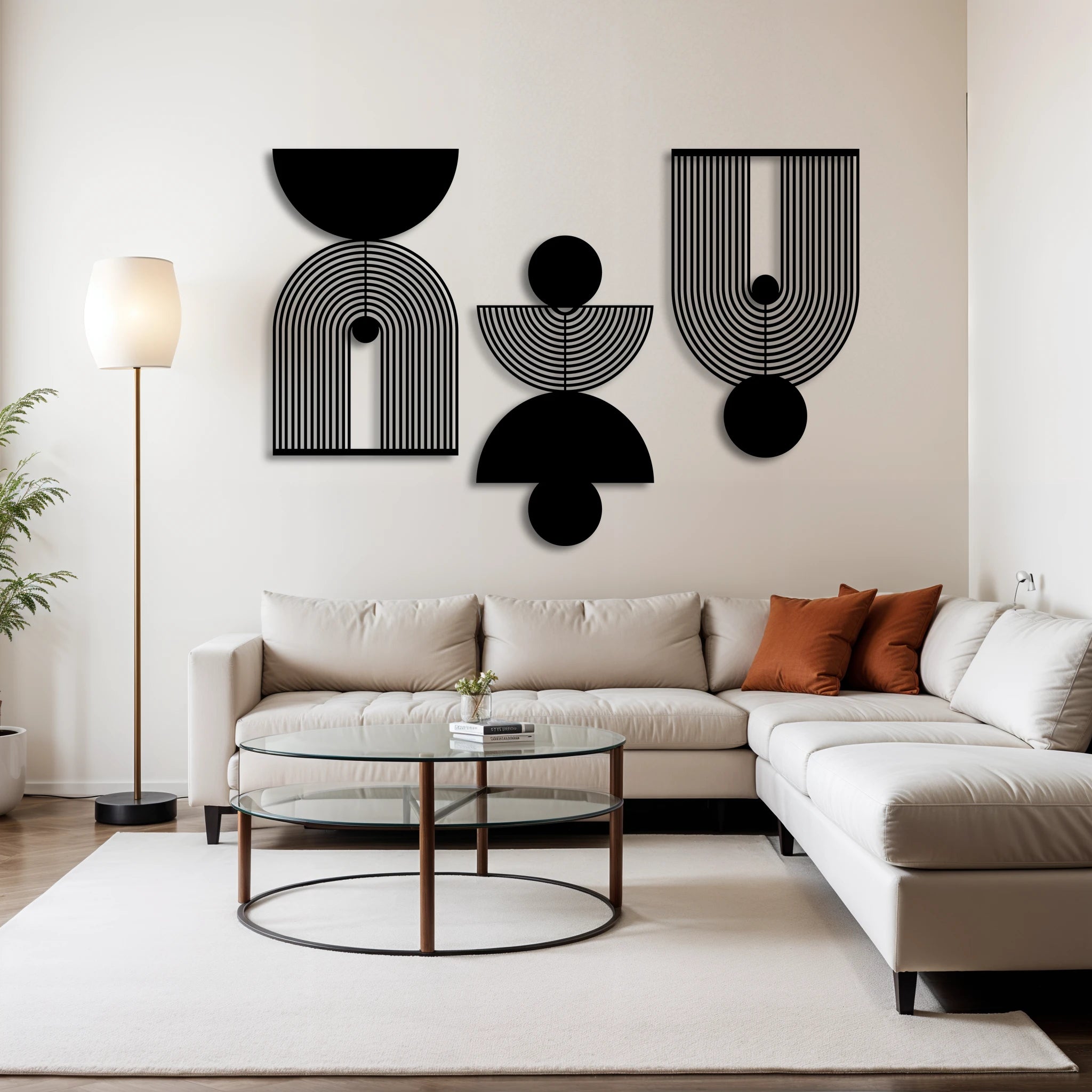 Geometric Modern Art Metal Wall Art Set 39 × 65 cm / Black