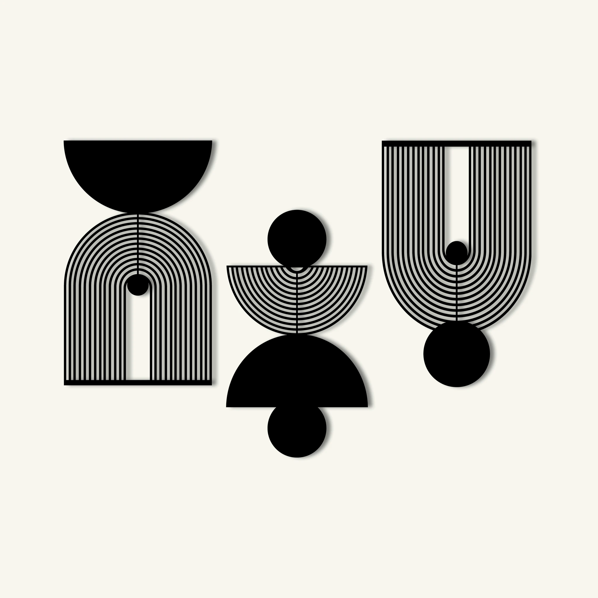 Geometric Modern Art Metal Wall Art Set 39 × 65 cm / Black