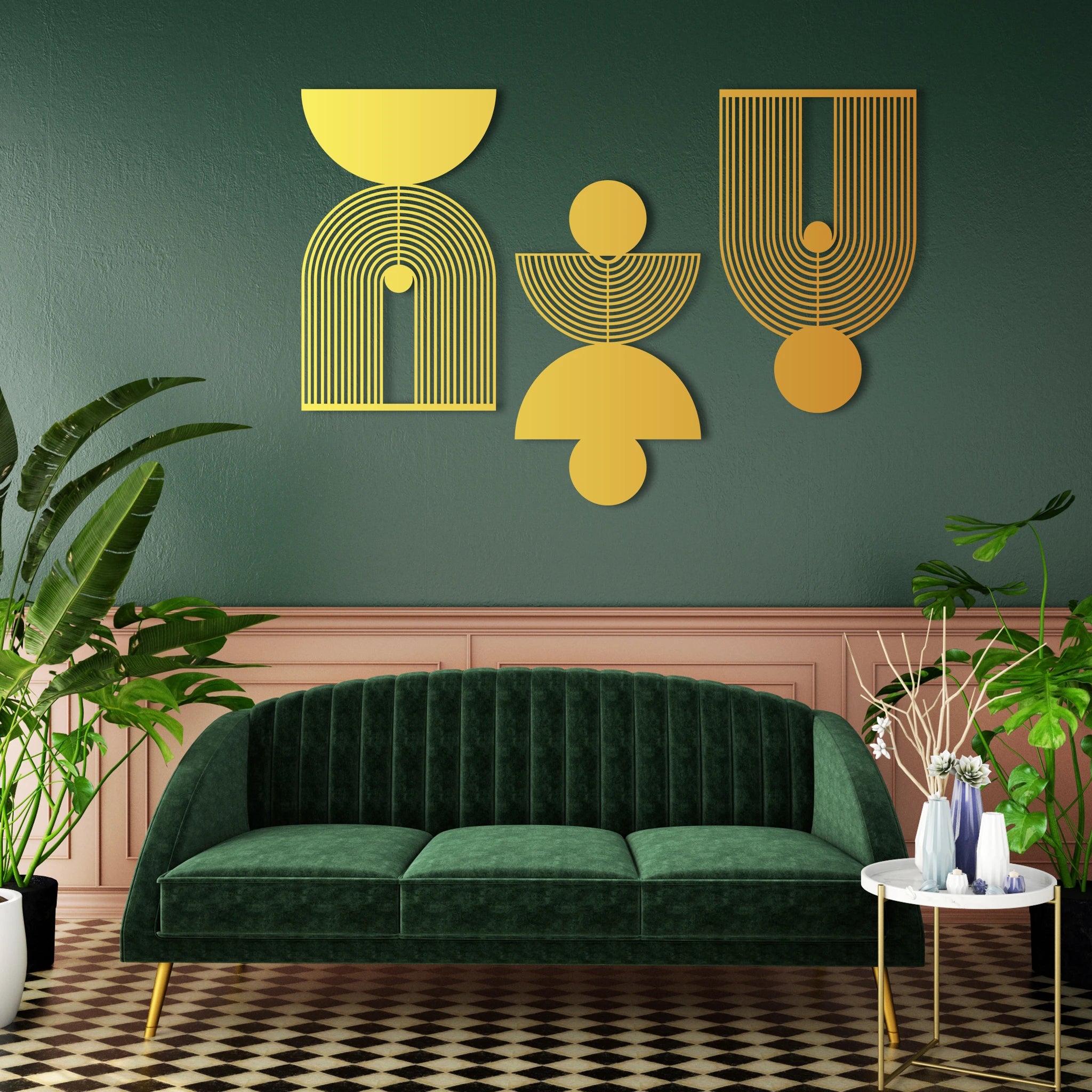 Geometric Modern Art Metal Wall Art Set 39 × 65 cm / Black