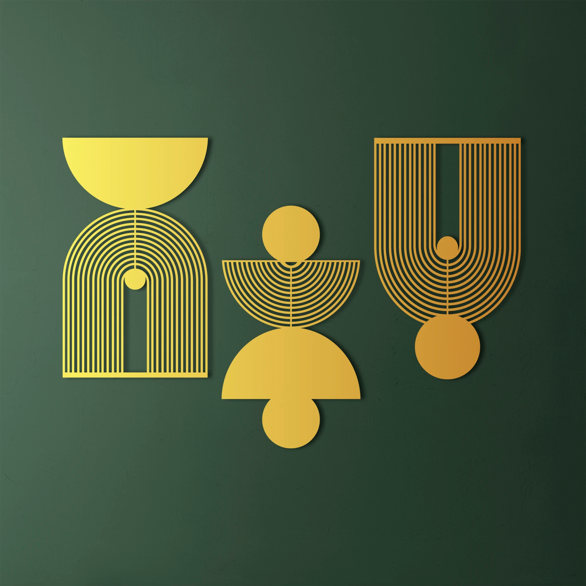 Geometric Modern Art Metal Wall Art Set 39 × 65 cm / Black