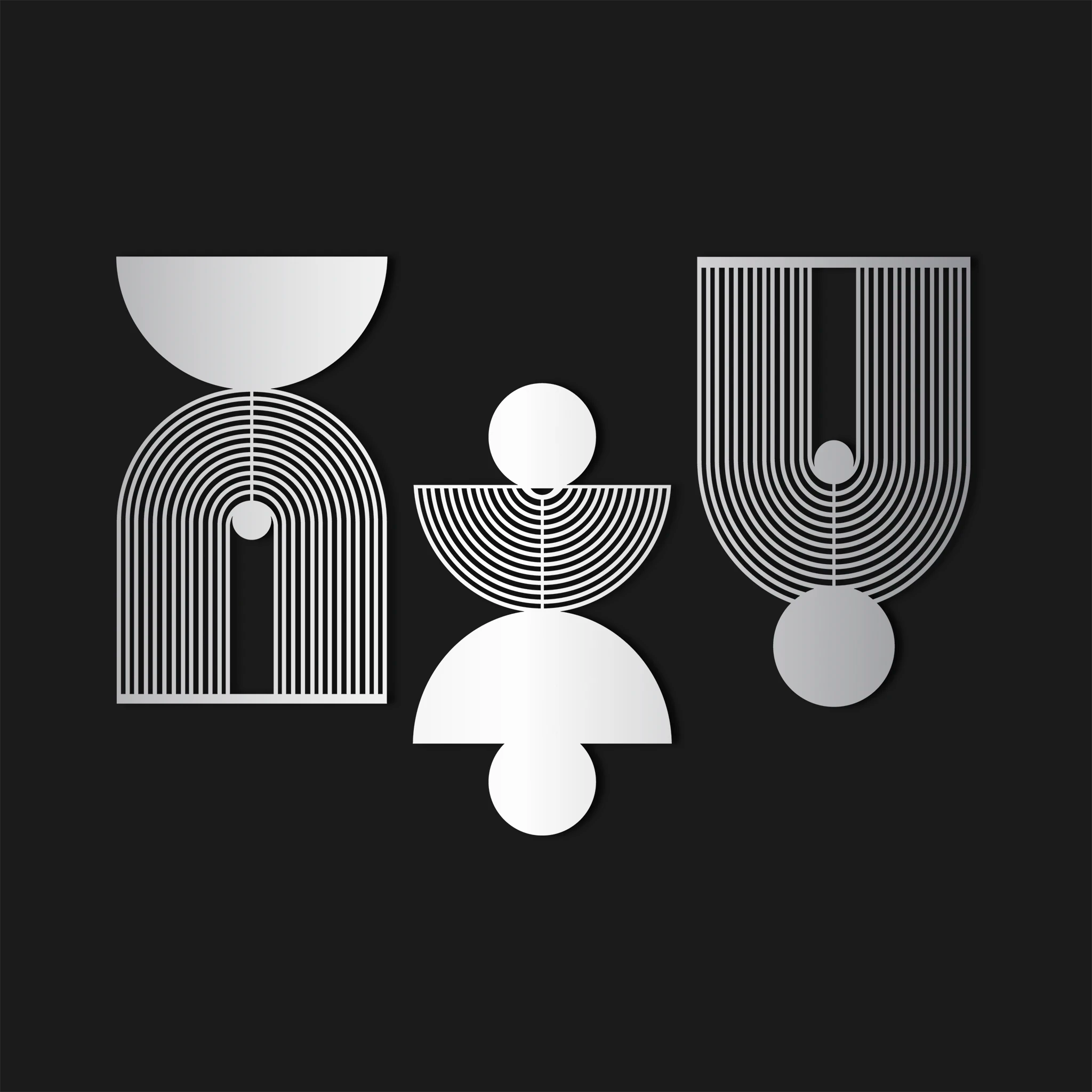 Geometric Modern Art Metal Wall Art Set 39 × 65 cm / Black