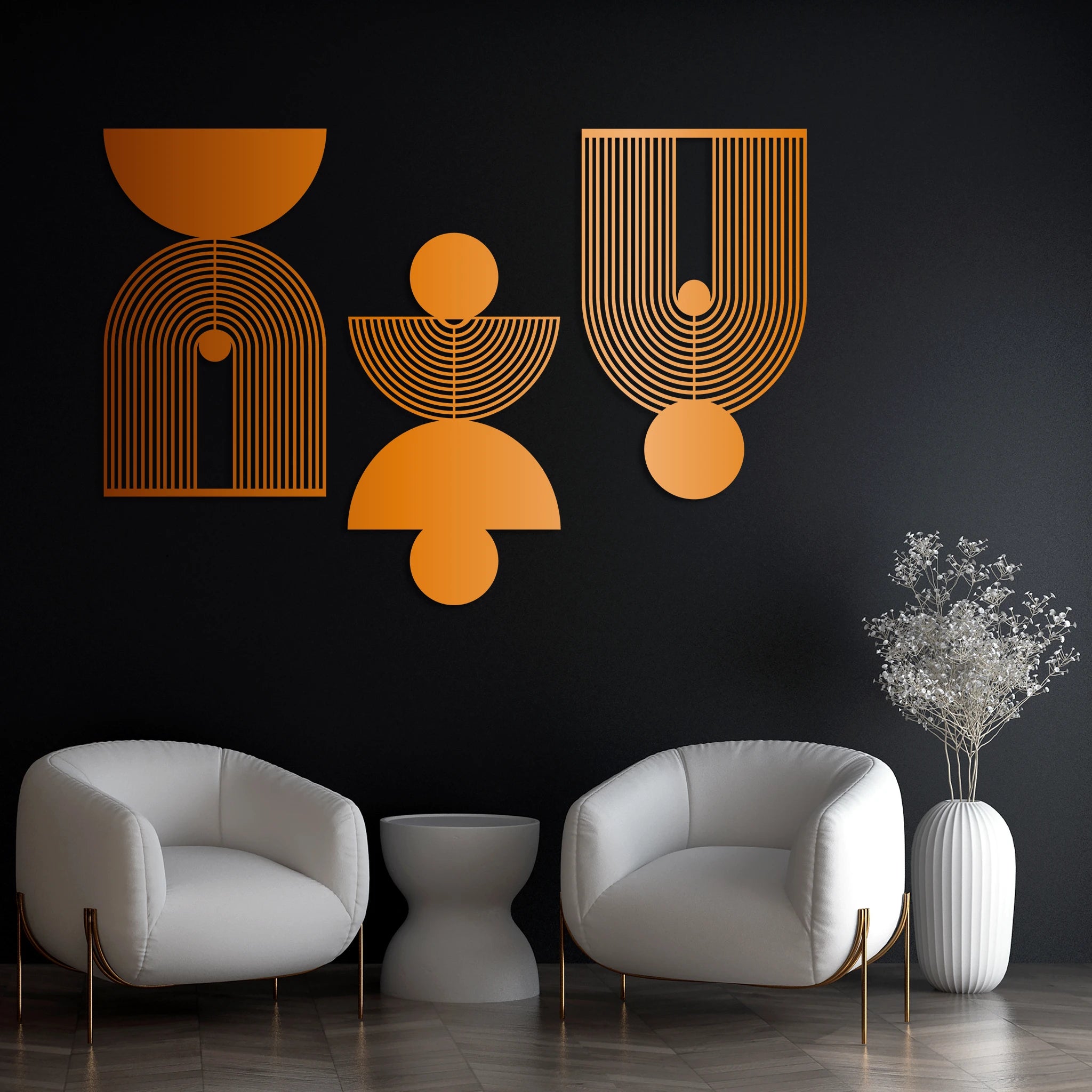Geometric Modern Art Metal Wall Art Set 39 × 65 cm / Black