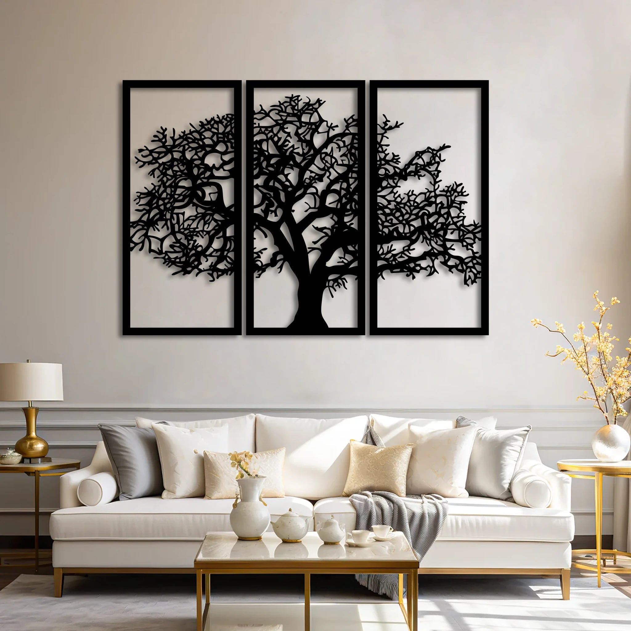 Chic Tree Silhouette Metal Wall Art Set 35 × 75 cm / Black