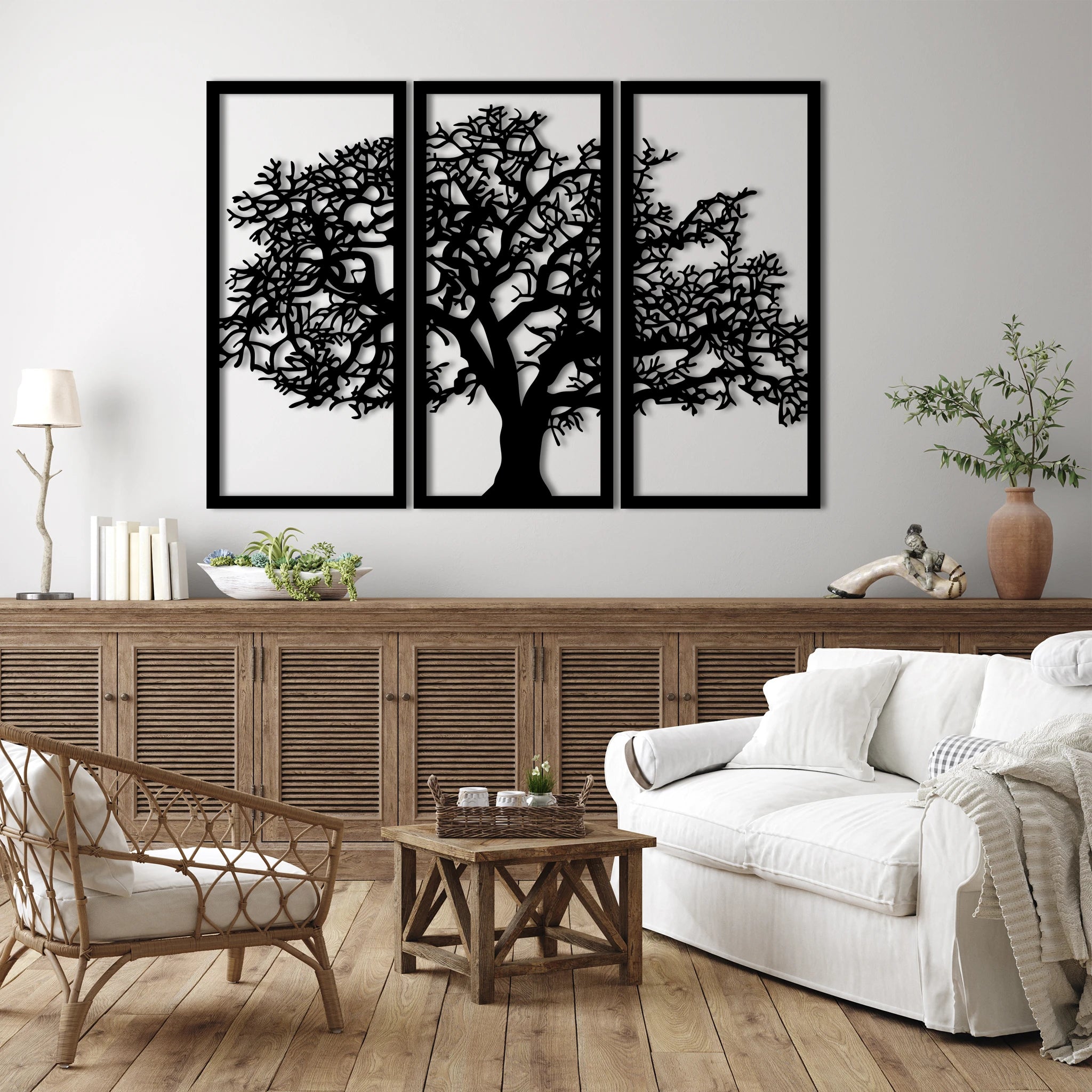 Chic Tree Silhouette Metal Wall Art Set 35 × 75 cm / Black