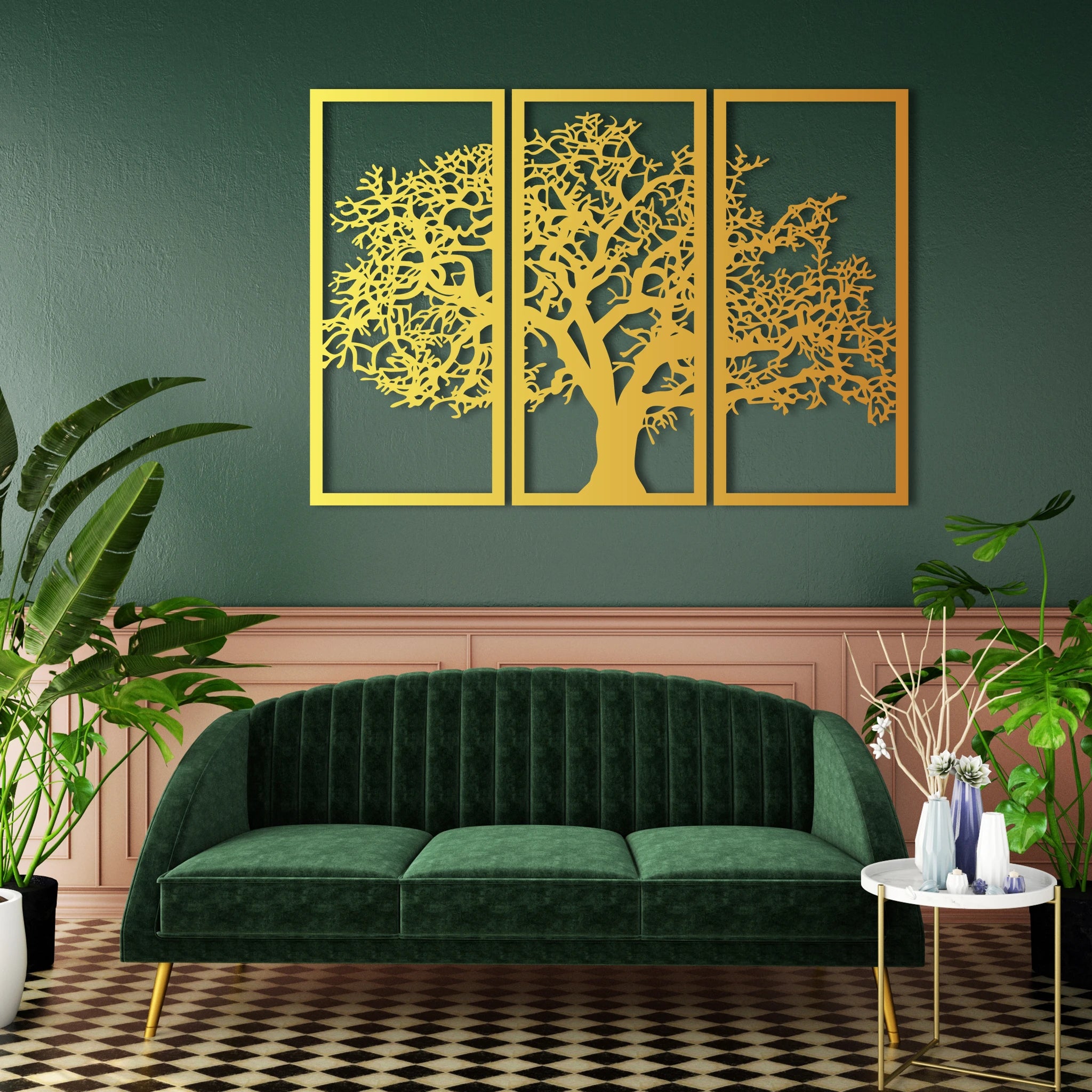 Chic Tree Silhouette Metal Wall Art Set 35 × 75 cm / Black