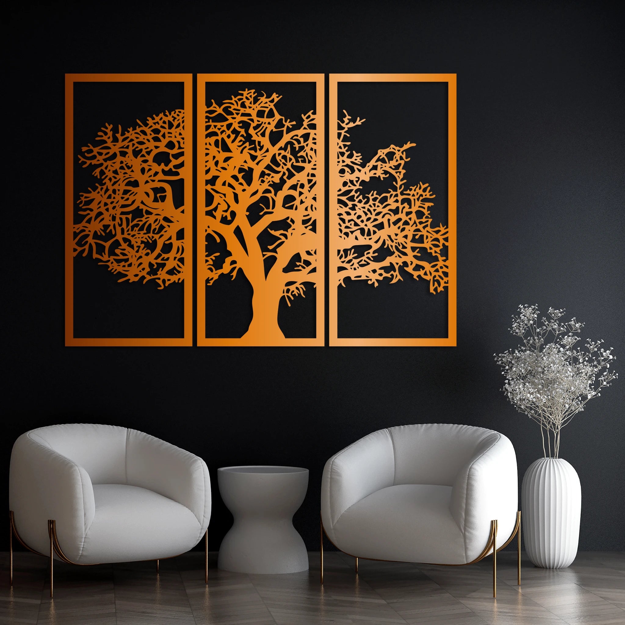 Chic Tree Silhouette Metal Wall Art Set 35 × 75 cm / Black
