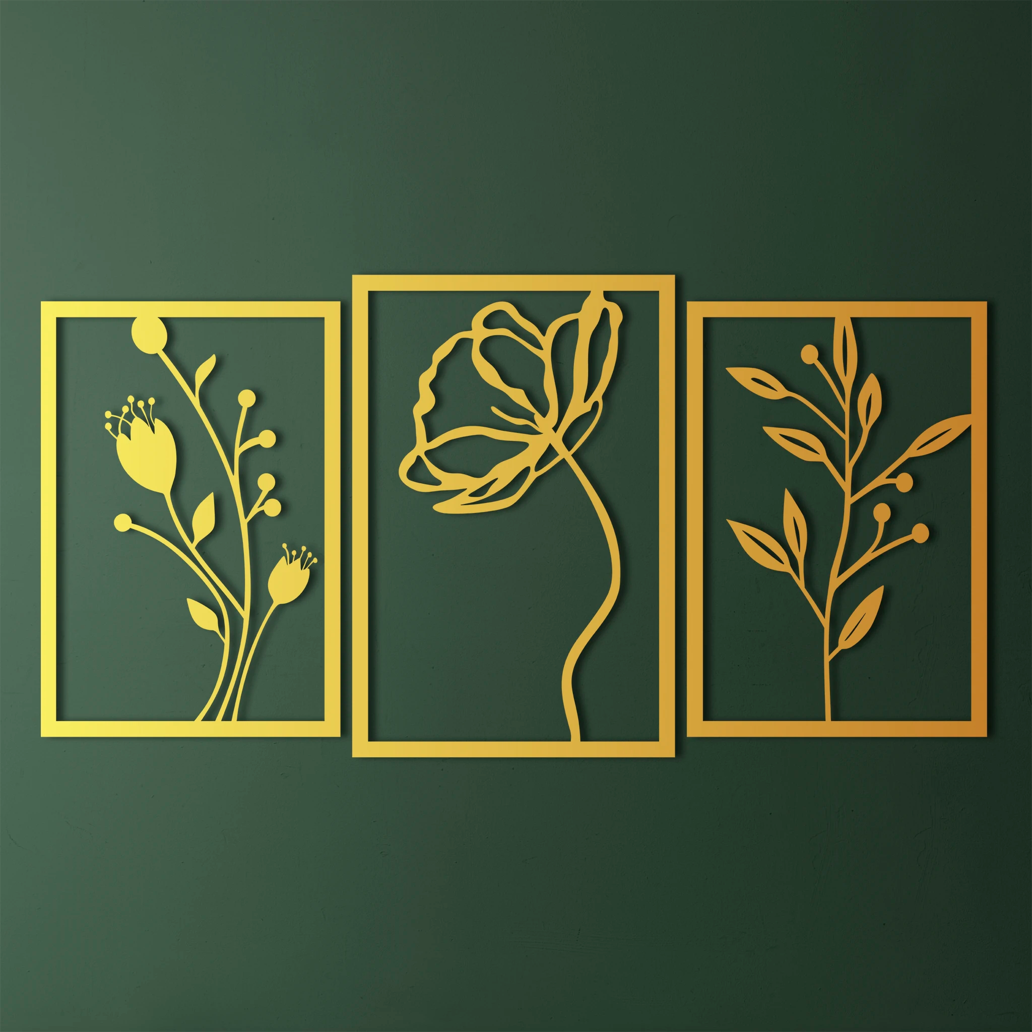 Graceful Floral Metal Wall Art Set 42 × 62 cm , 39 × 56 cm , 39 × 56 cm / Black