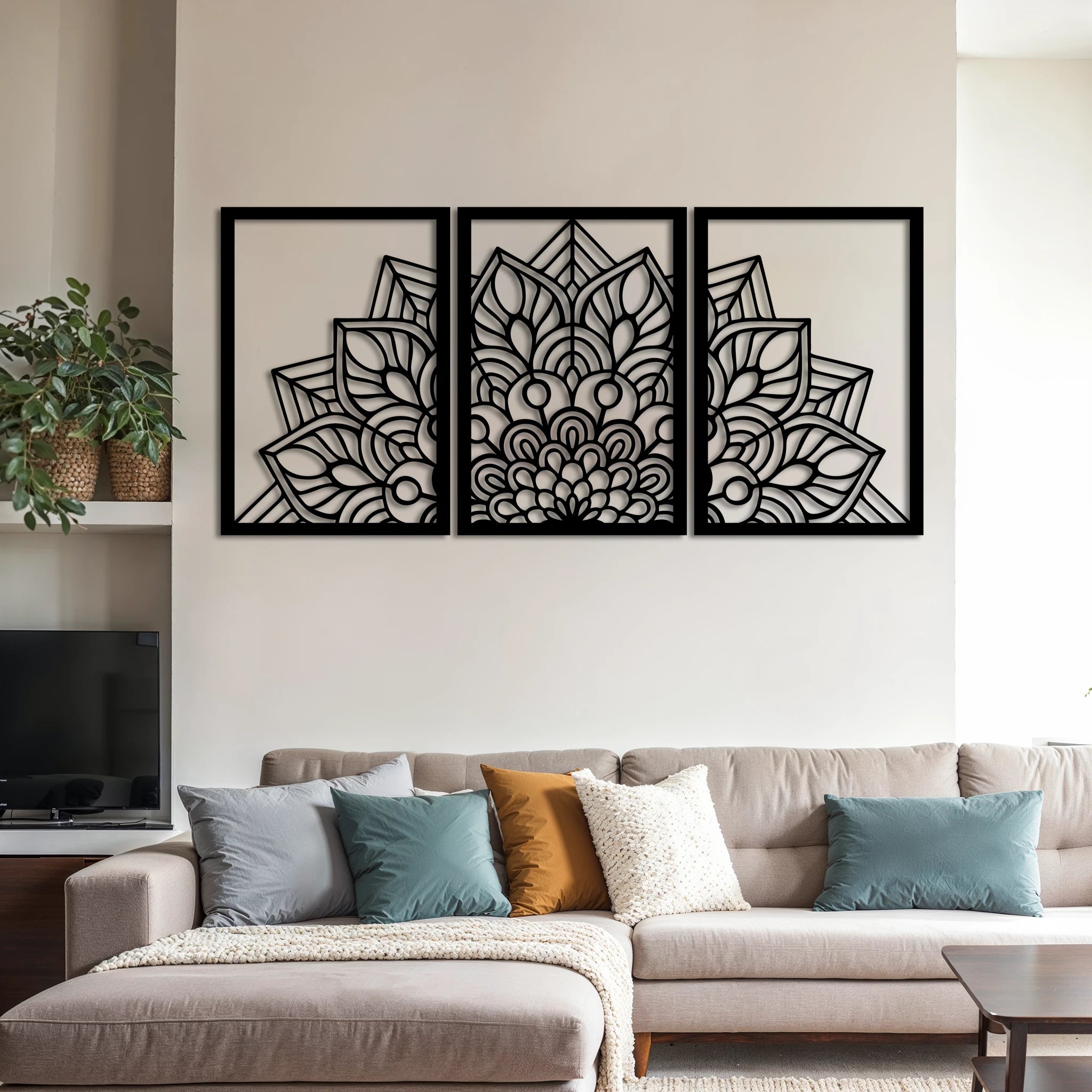 Intricate Mandala Metal Wall Art Set 40 × 58 cm / Black