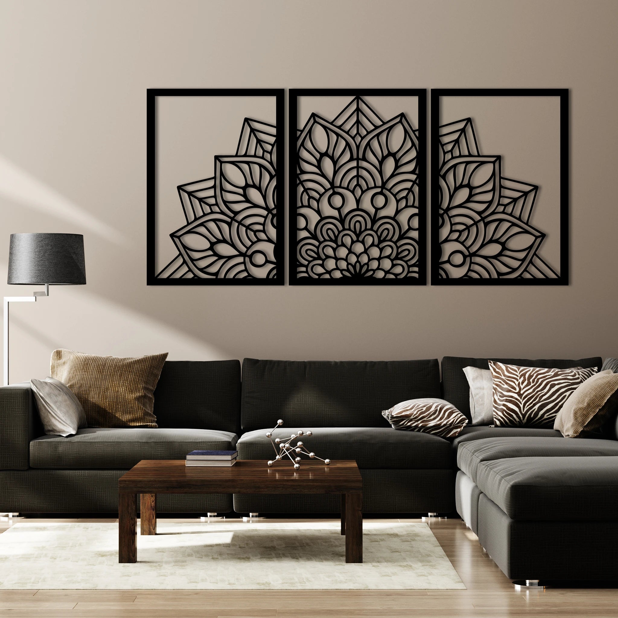 Intricate Mandala Metal Wall Art Set 40 × 58 cm / Black
