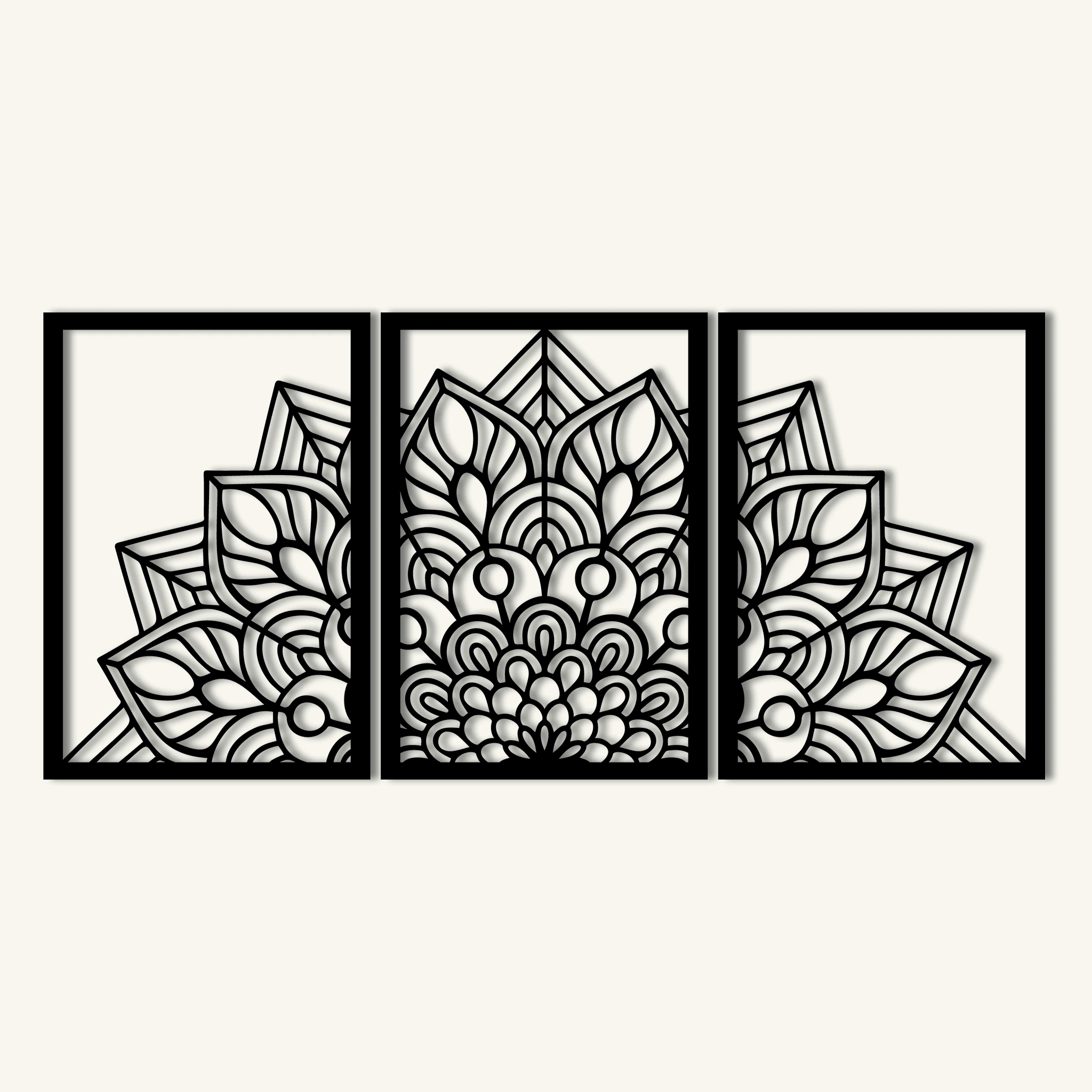 Intricate Mandala Metal Wall Art Set 40 × 58 cm / Black