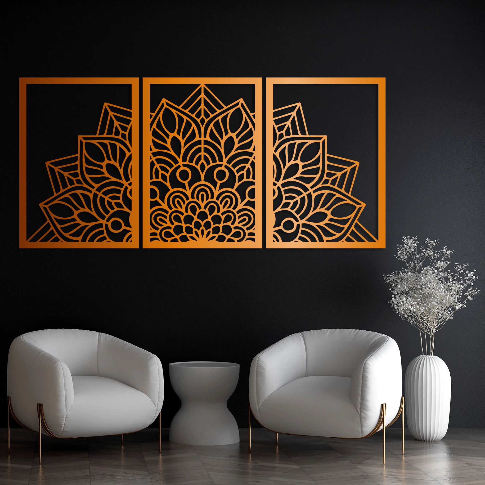 Intricate Mandala Metal Wall Art Set 40 × 58 cm / Black