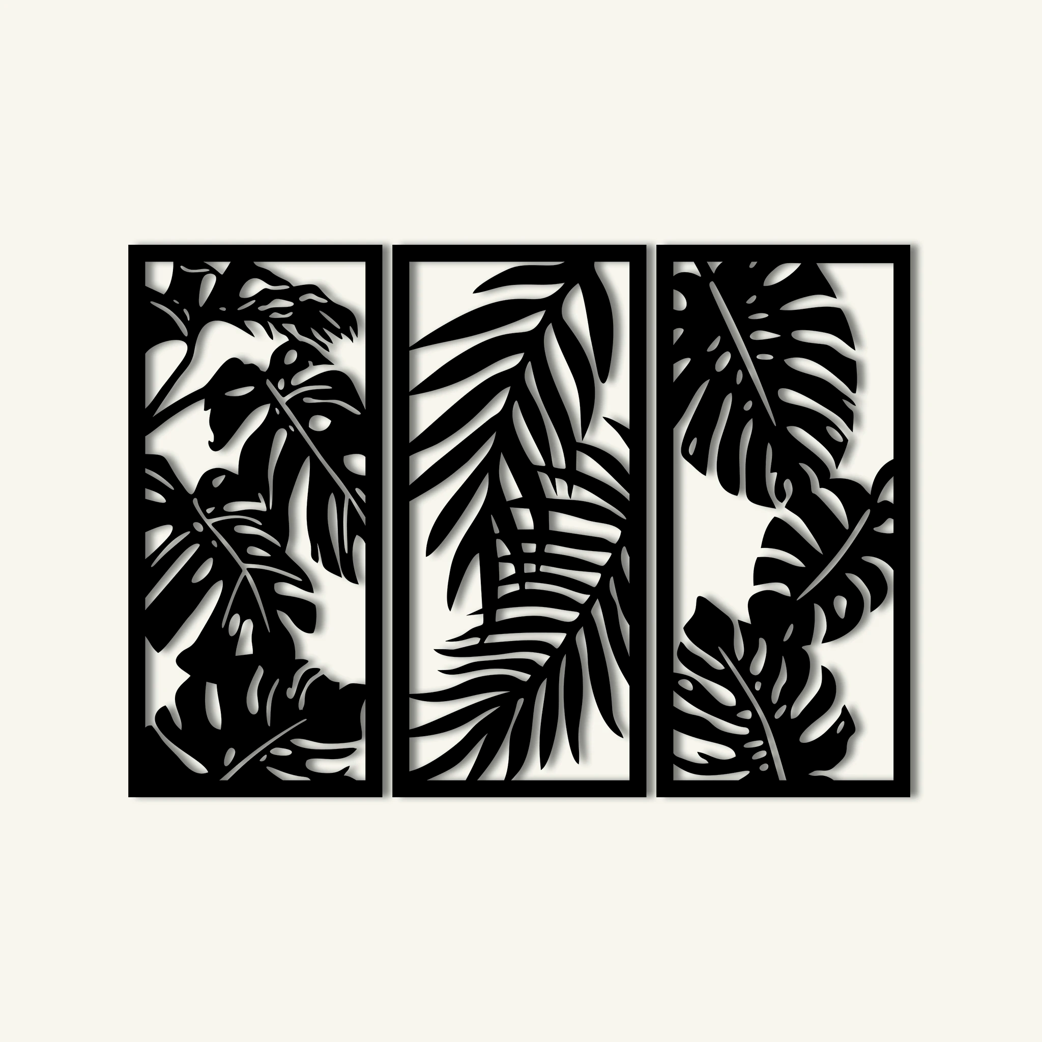Lush Monstera Leaves Metal Wall Art Set 35 × 75 cm / Black