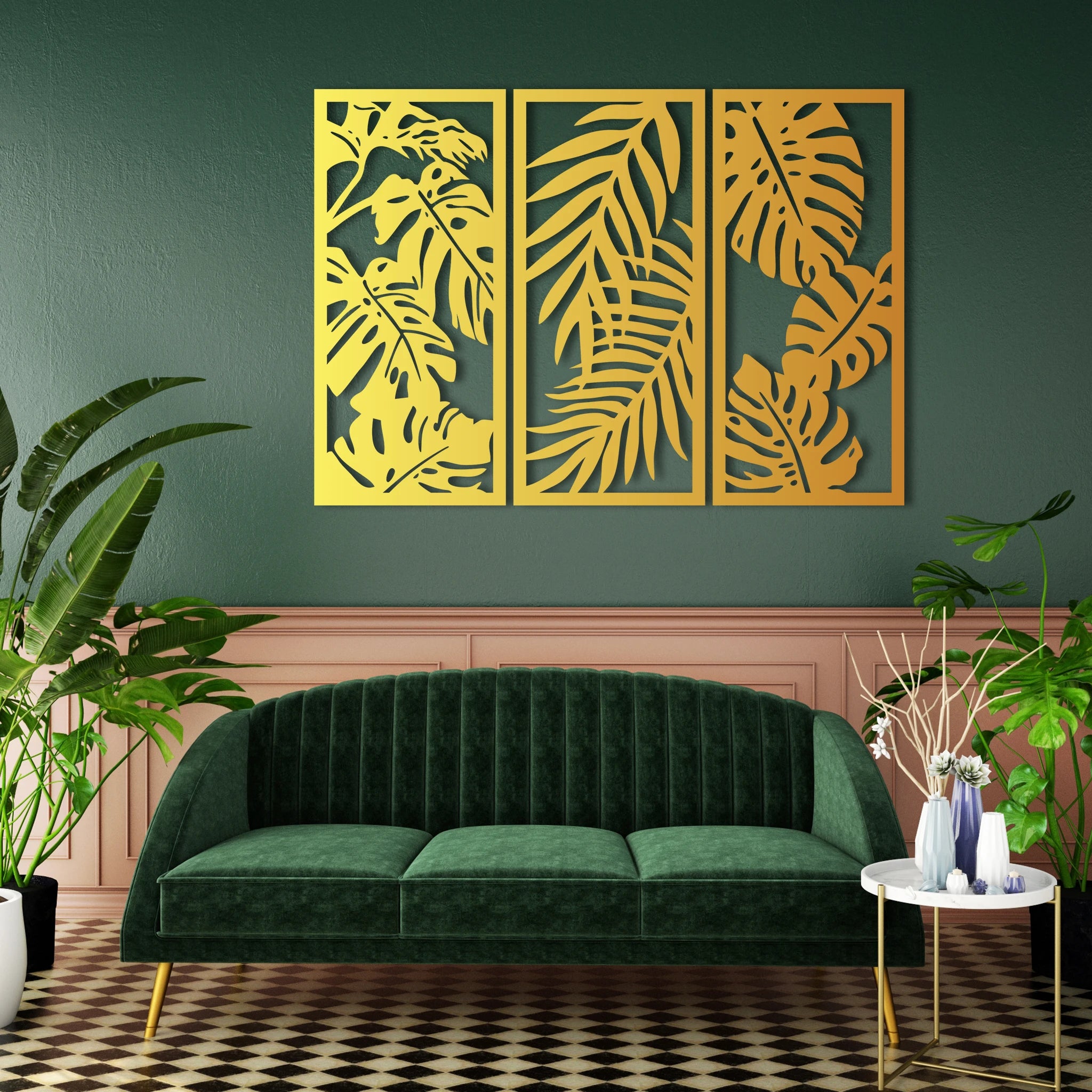 Lush Monstera Leaves Metal Wall Art Set 35 × 75 cm / Black