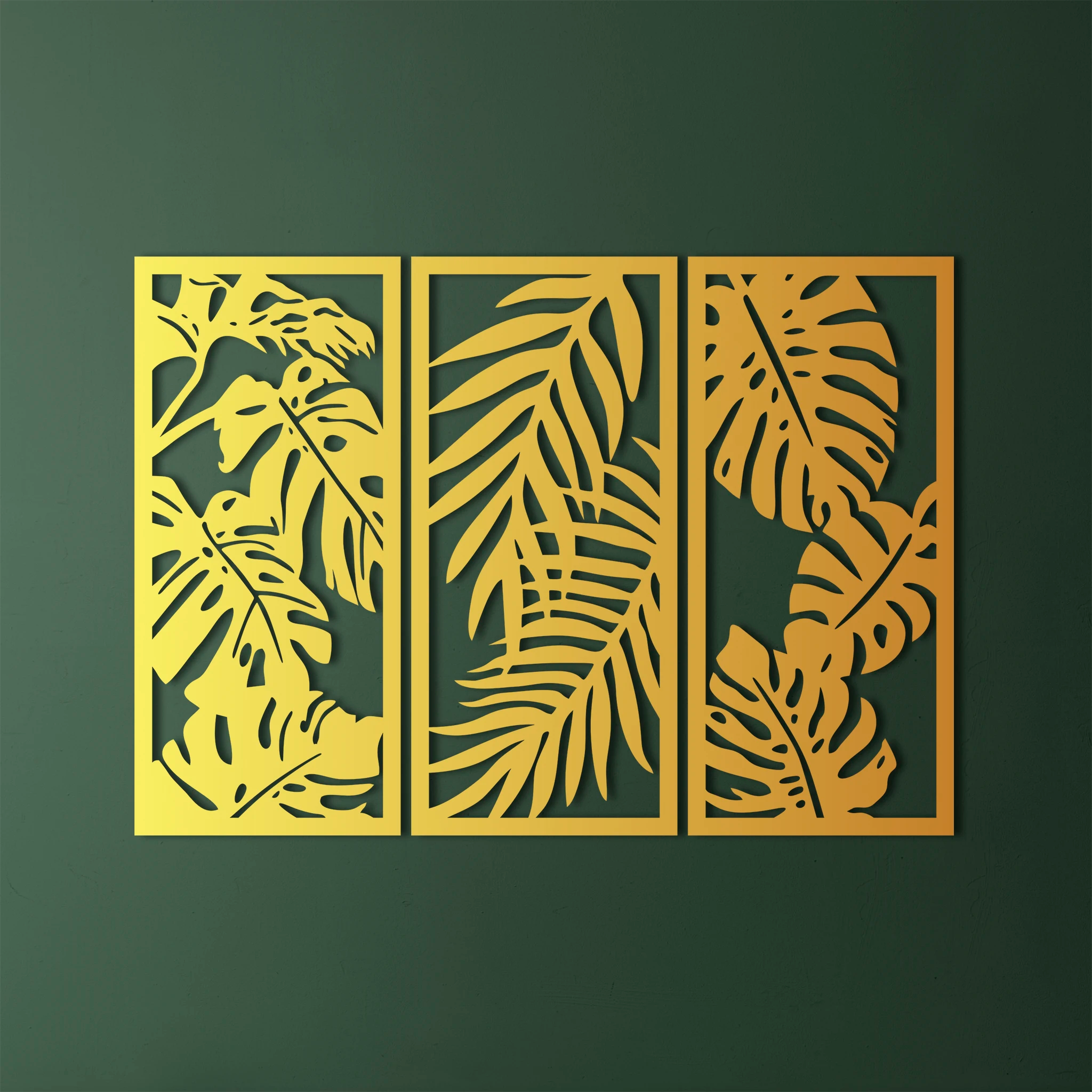 Lush Monstera Leaves Metal Wall Art Set 35 × 75 cm / Black