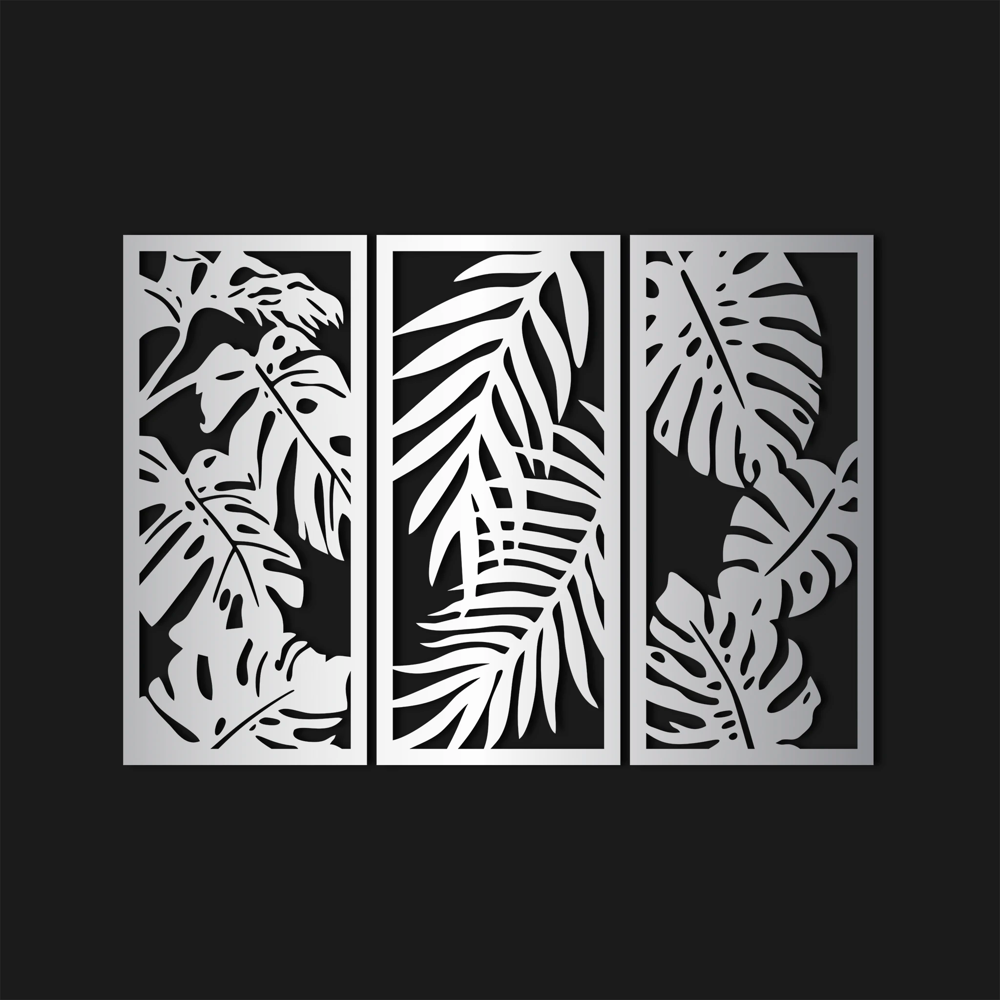 Lush Monstera Leaves Metal Wall Art Set 35 × 75 cm / Black
