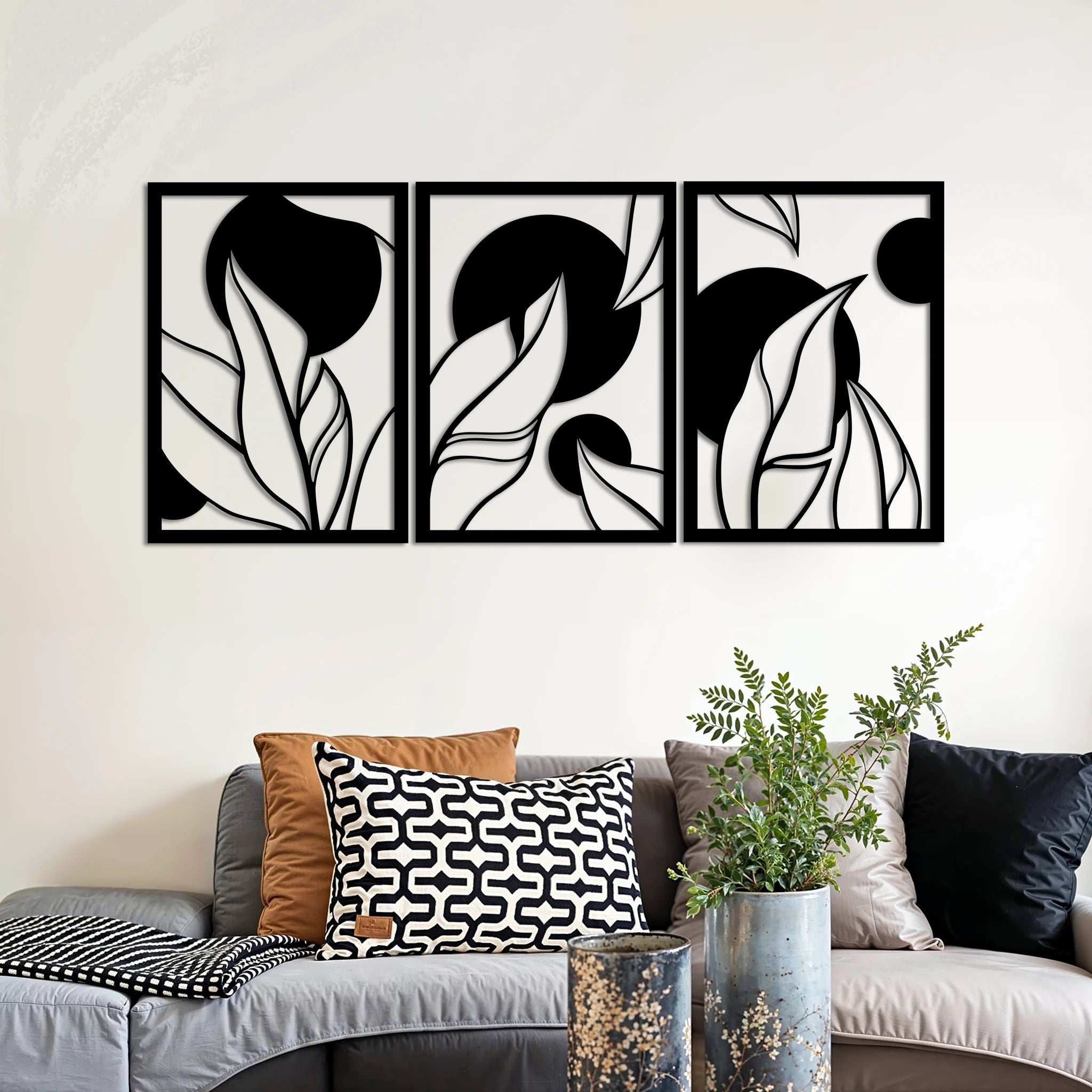 Abstract Leaf Pattern Metal Wall Art Set 40 × 56 cm / Black