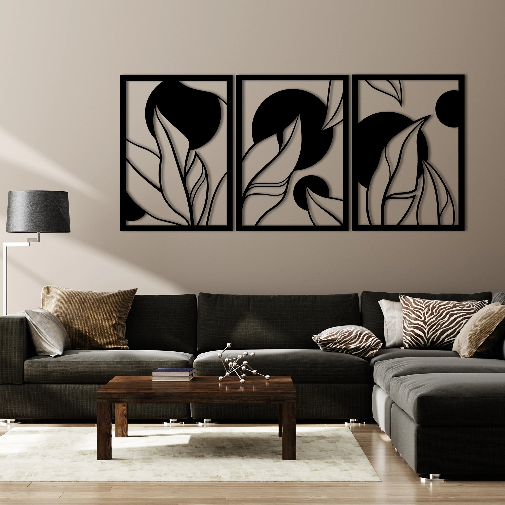 Abstract Leaf Pattern Metal Wall Art Set 40 × 56 cm / Black