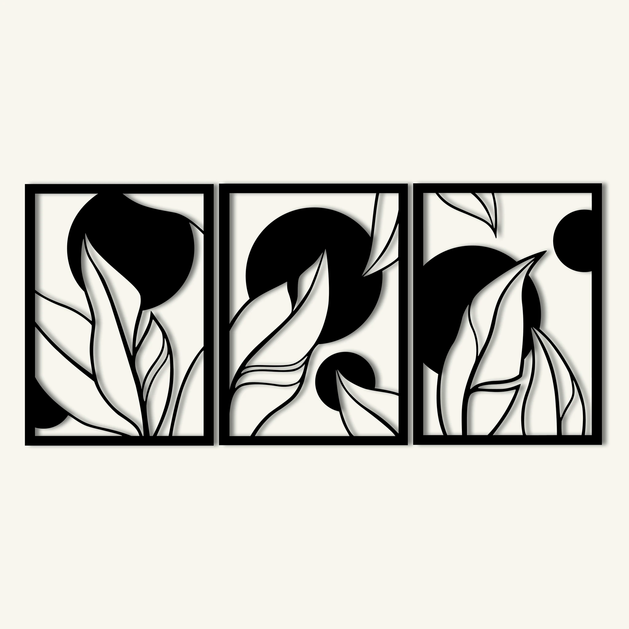 Abstract Leaf Pattern Metal Wall Art Set 40 × 56 cm / Black