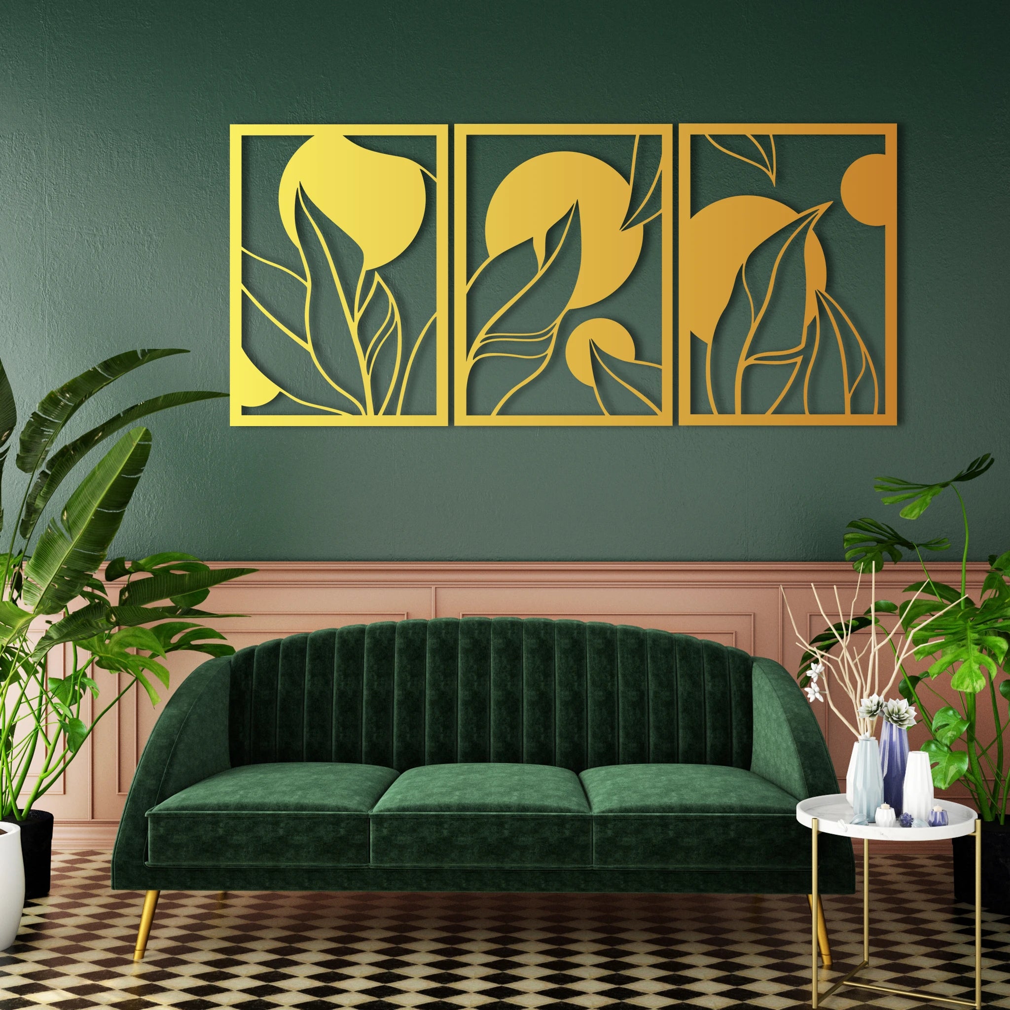 Abstract Leaf Pattern Metal Wall Art Set 40 × 56 cm / Black