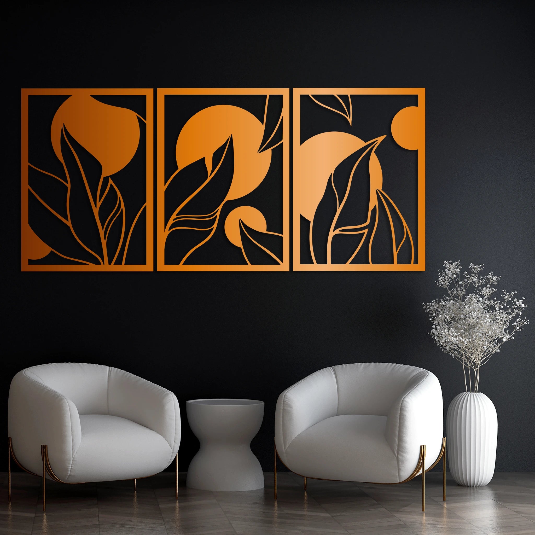 Abstract Leaf Pattern Metal Wall Art Set 40 × 56 cm / Black