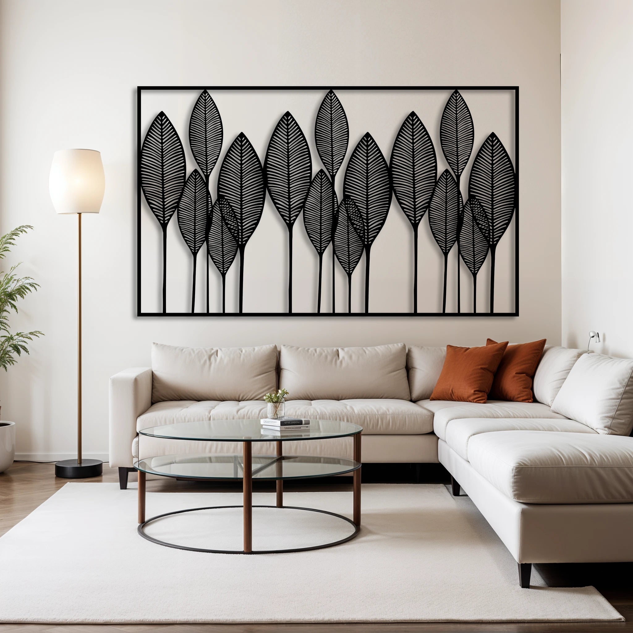 Contemporary Leaf Metal Wall Art 77 × 47 cm / Black