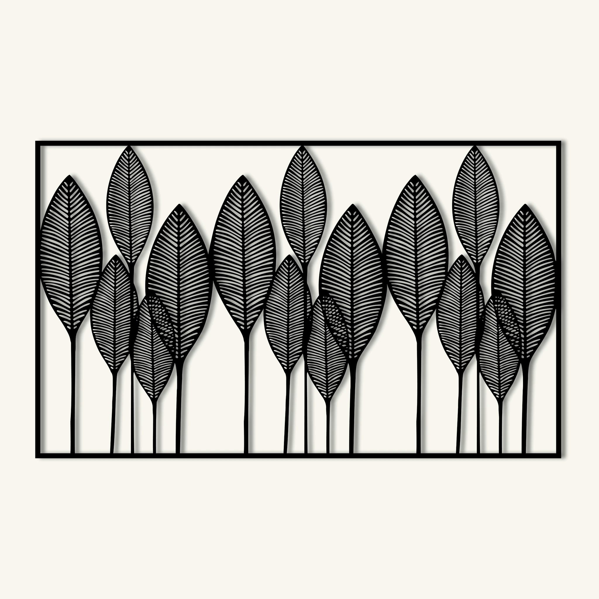 Contemporary Leaf Metal Wall Art 77 × 47 cm / Black