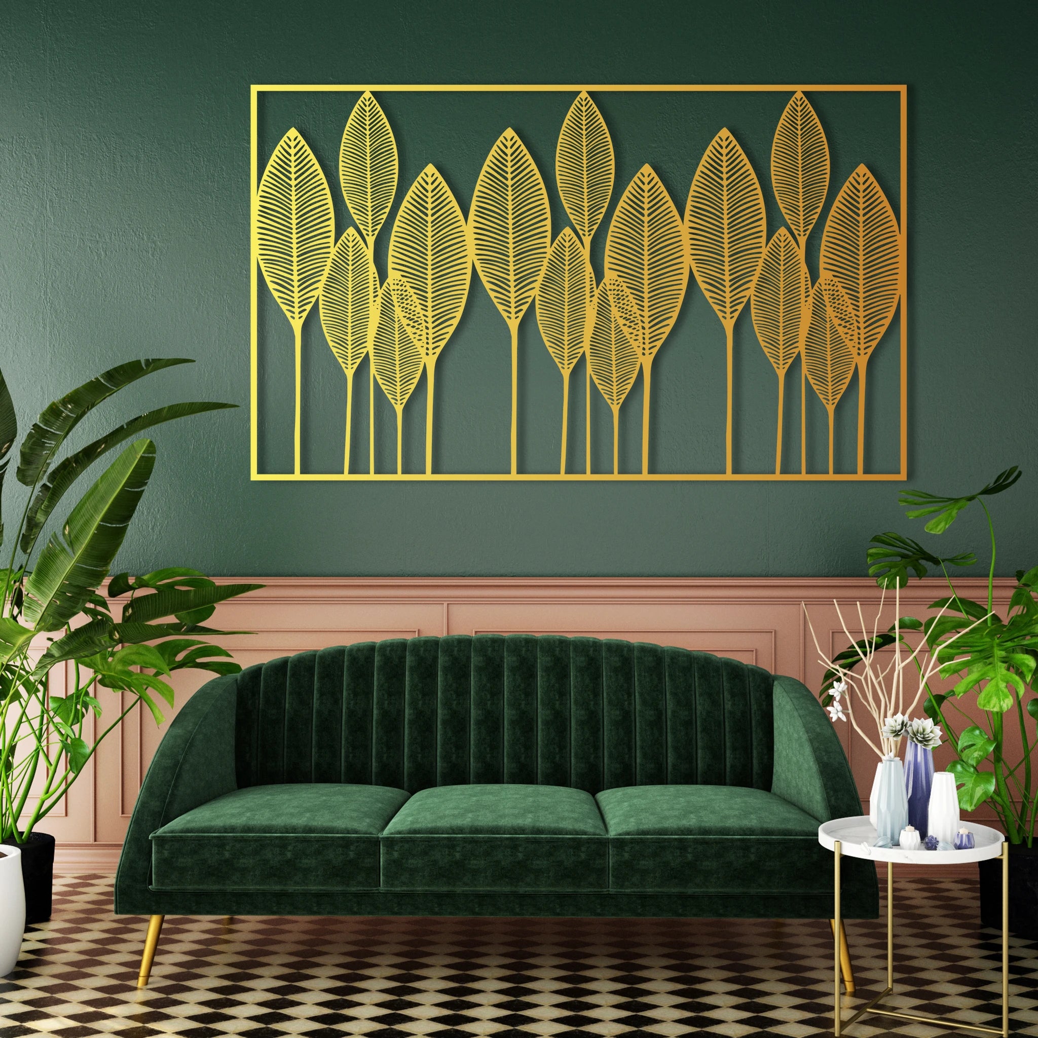 Contemporary Leaf Metal Wall Art 77 × 47 cm / Black