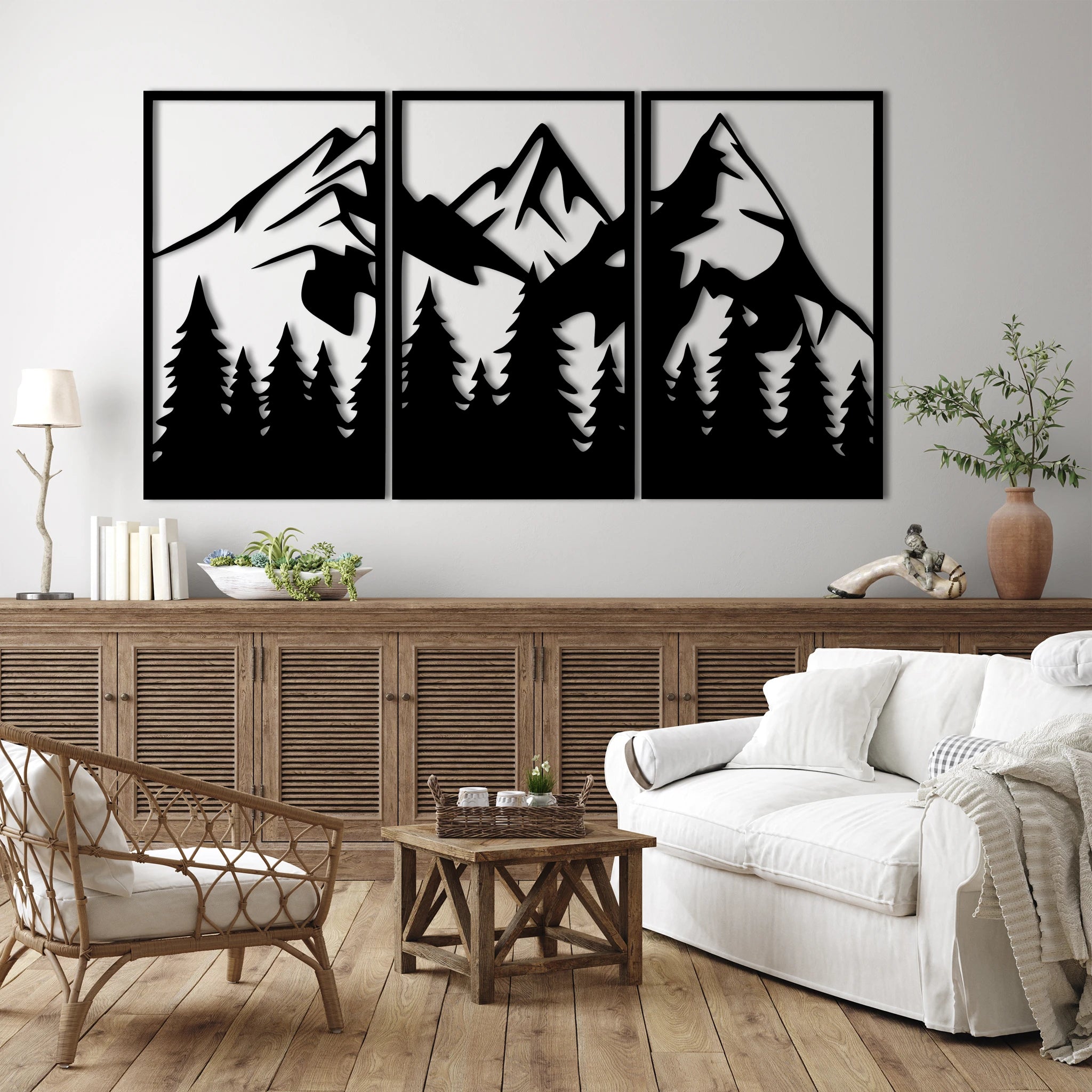 Bold Mountain Pine Metal Wall Art Set 41 × 69 cm / Black