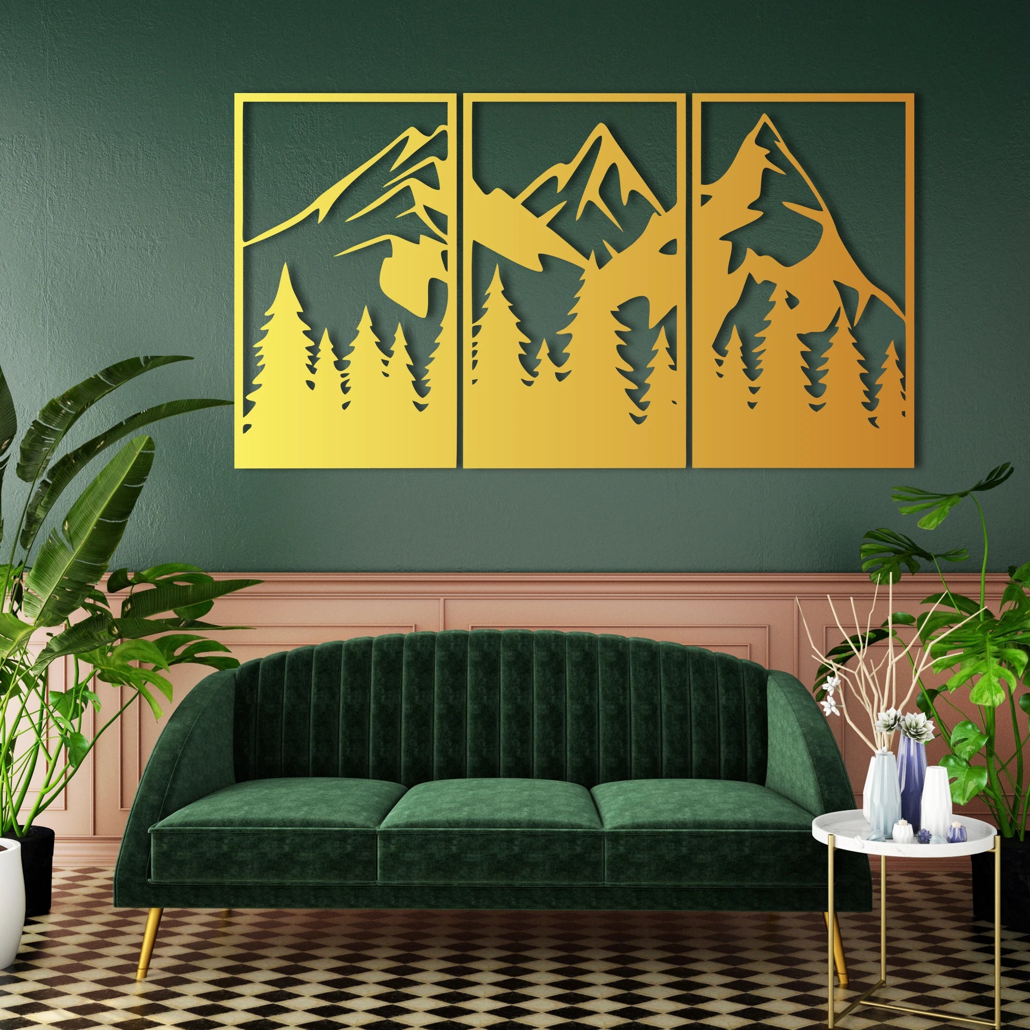 Bold Mountain Pine Metal Wall Art Set 41 × 69 cm / Black