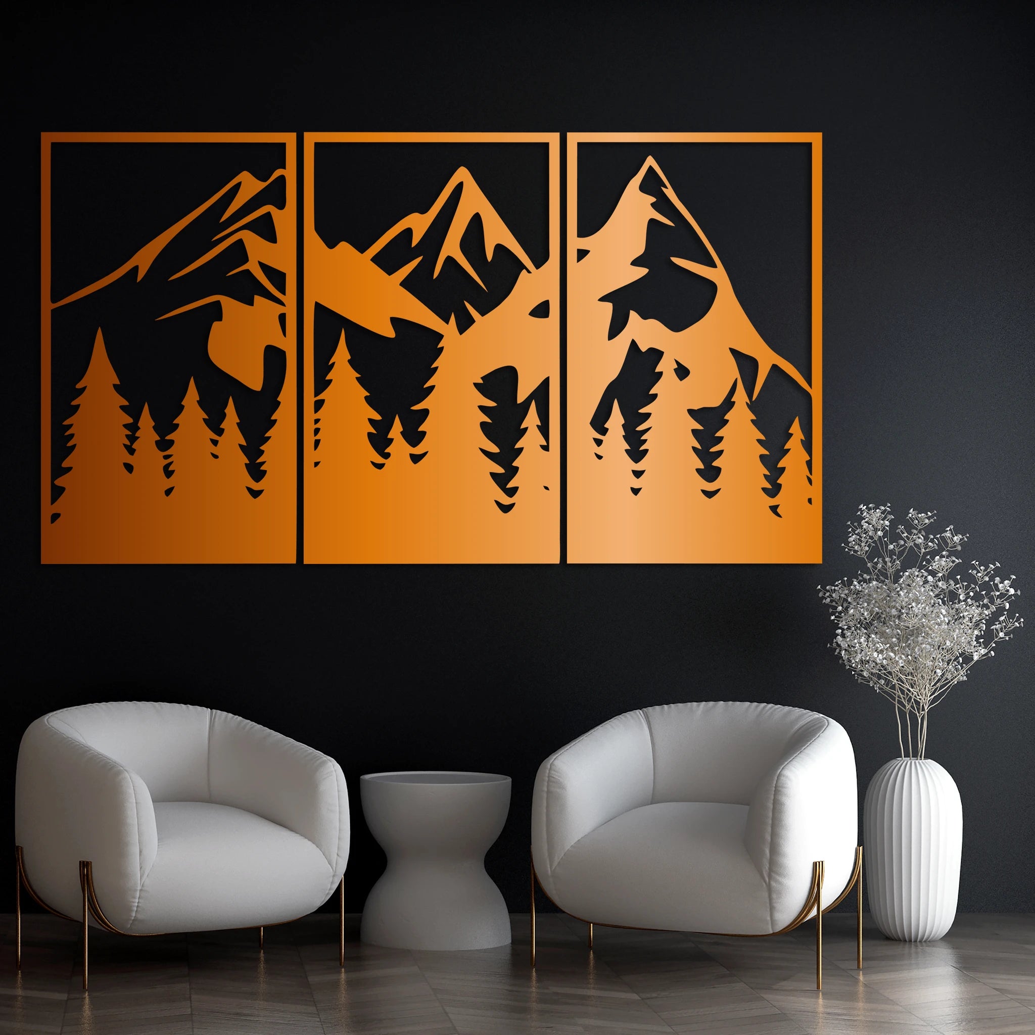 Bold Mountain Pine Metal Wall Art Set 41 × 69 cm / Black