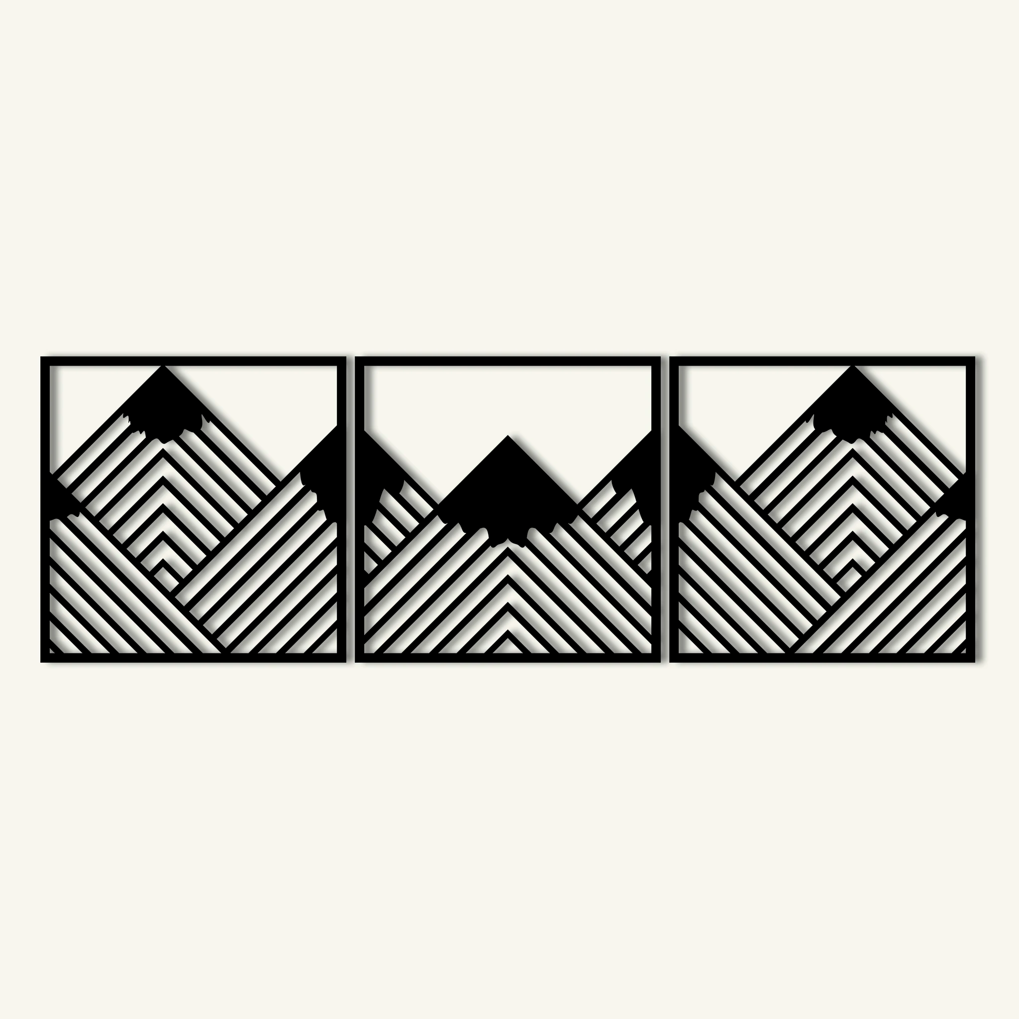 Bold Geometric Mountain Metal Wall Art Set 45 × 45 cm / Black
