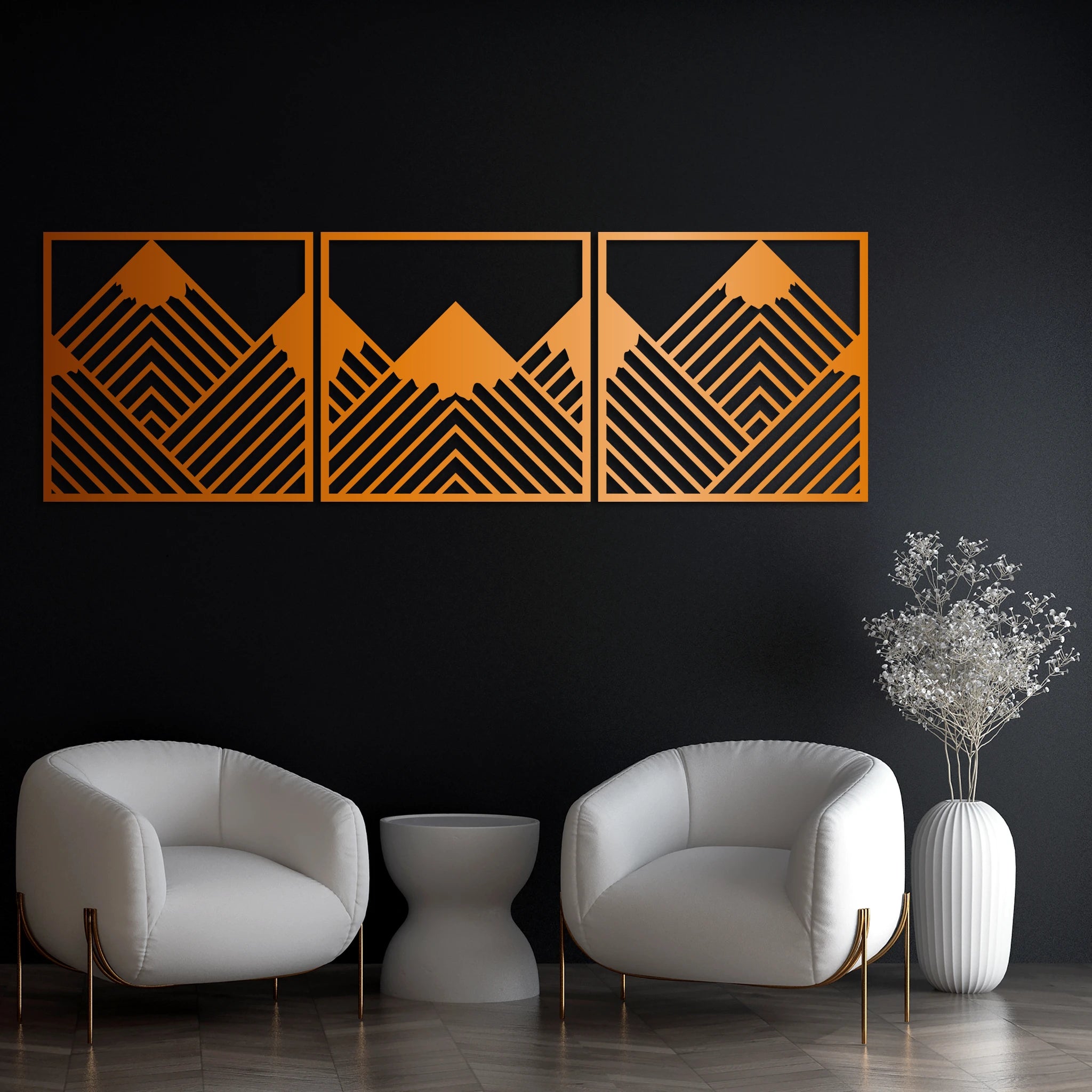 Bold Geometric Mountain Metal Wall Art Set 45 × 45 cm / Black