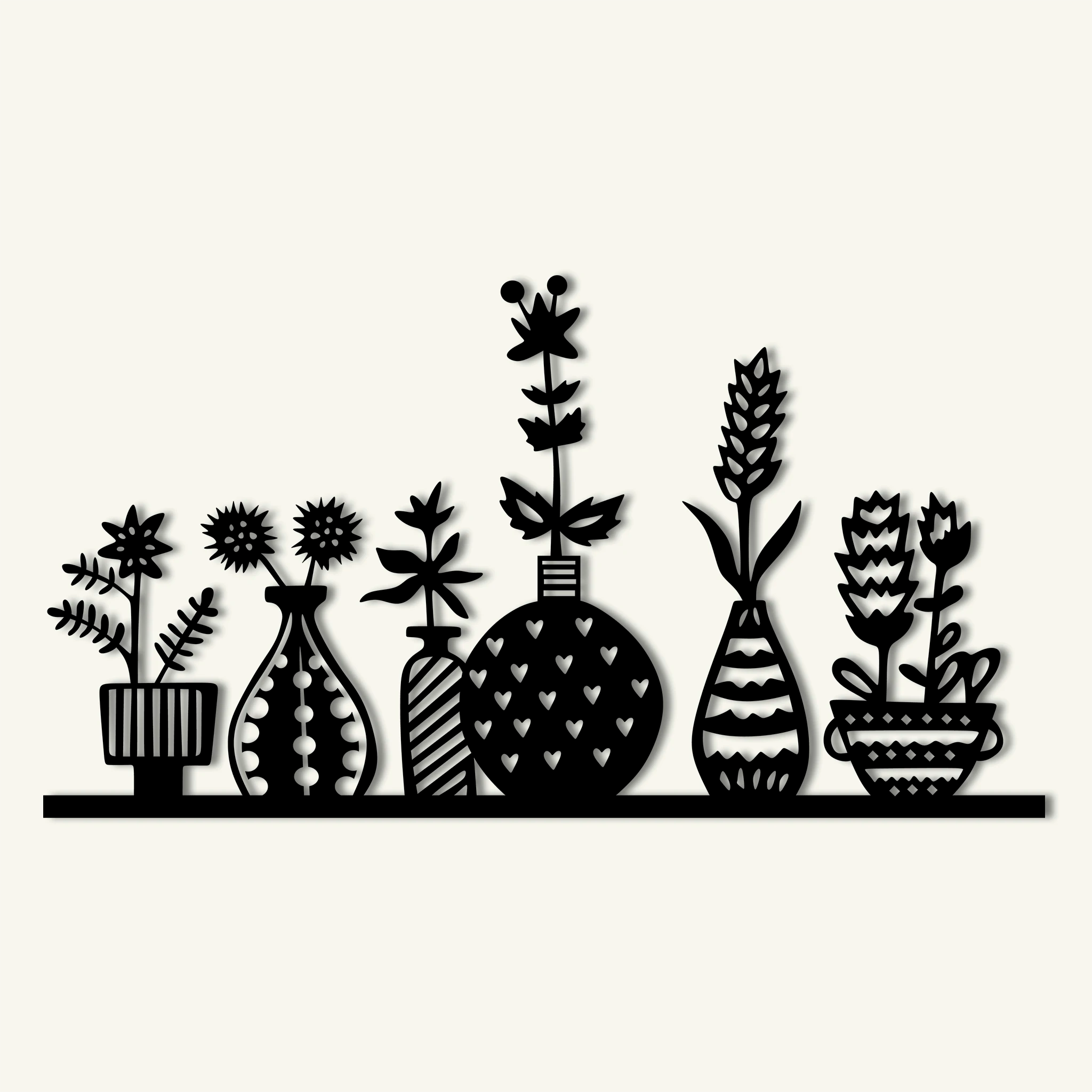 Modern Botanical Vases Metal Wall Art 70 × 38 cm / Black