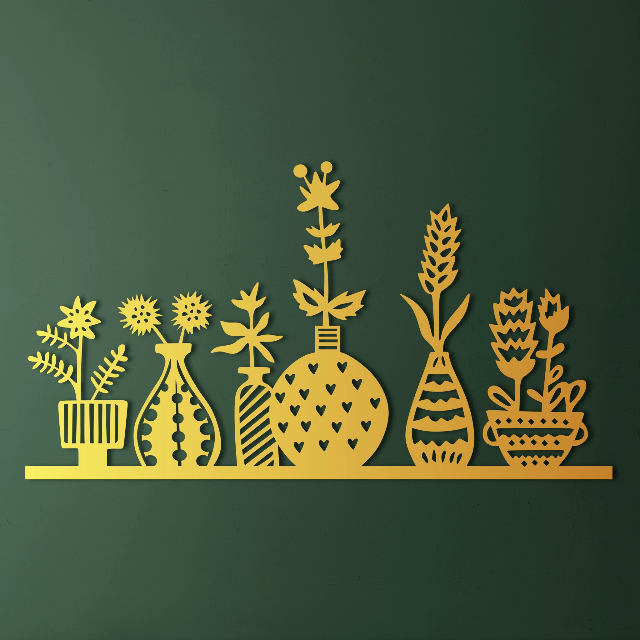 Modern Botanical Vases Metal Wall Art 70 × 38 cm / Black
