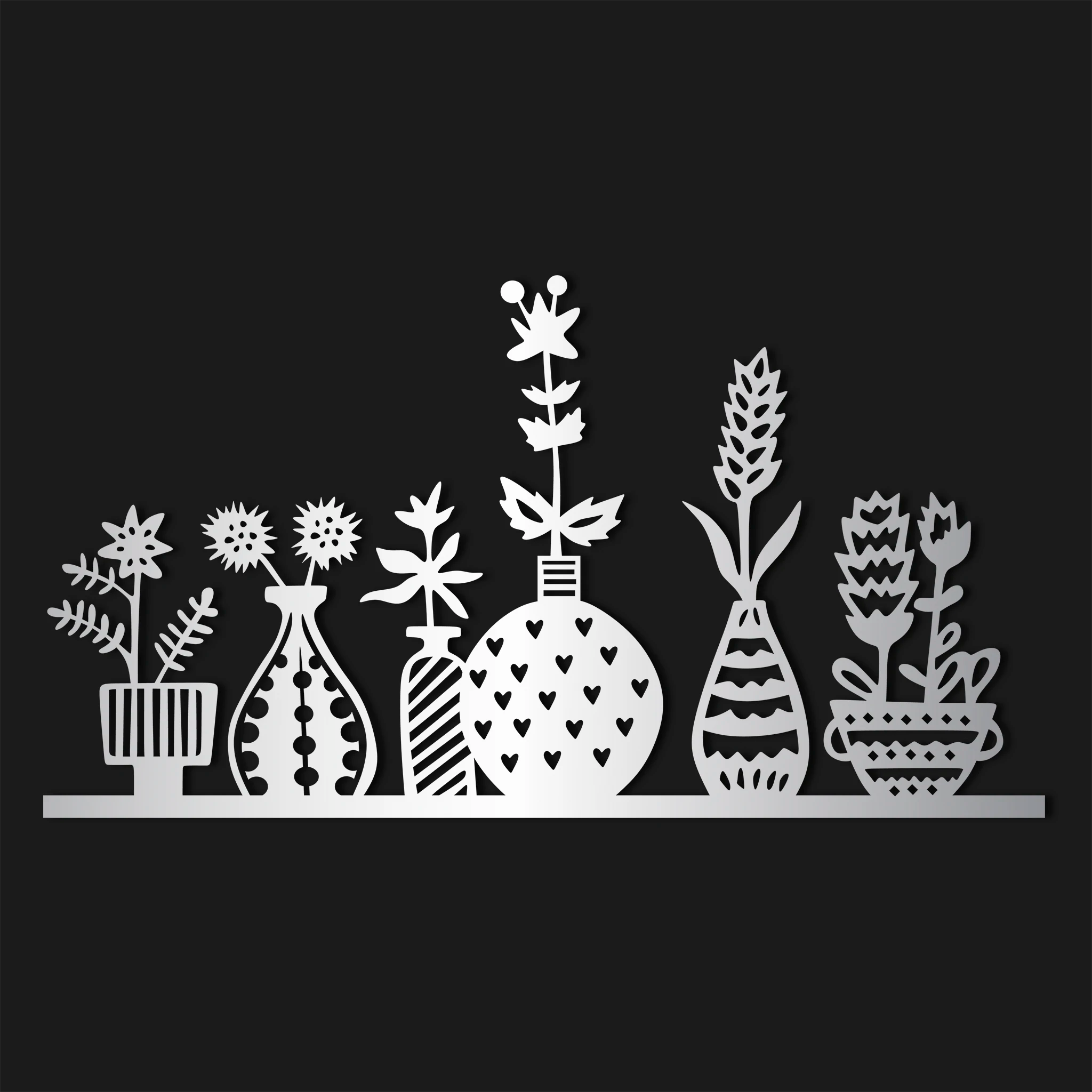 Modern Botanical Vases Metal Wall Art 70 × 38 cm / Black