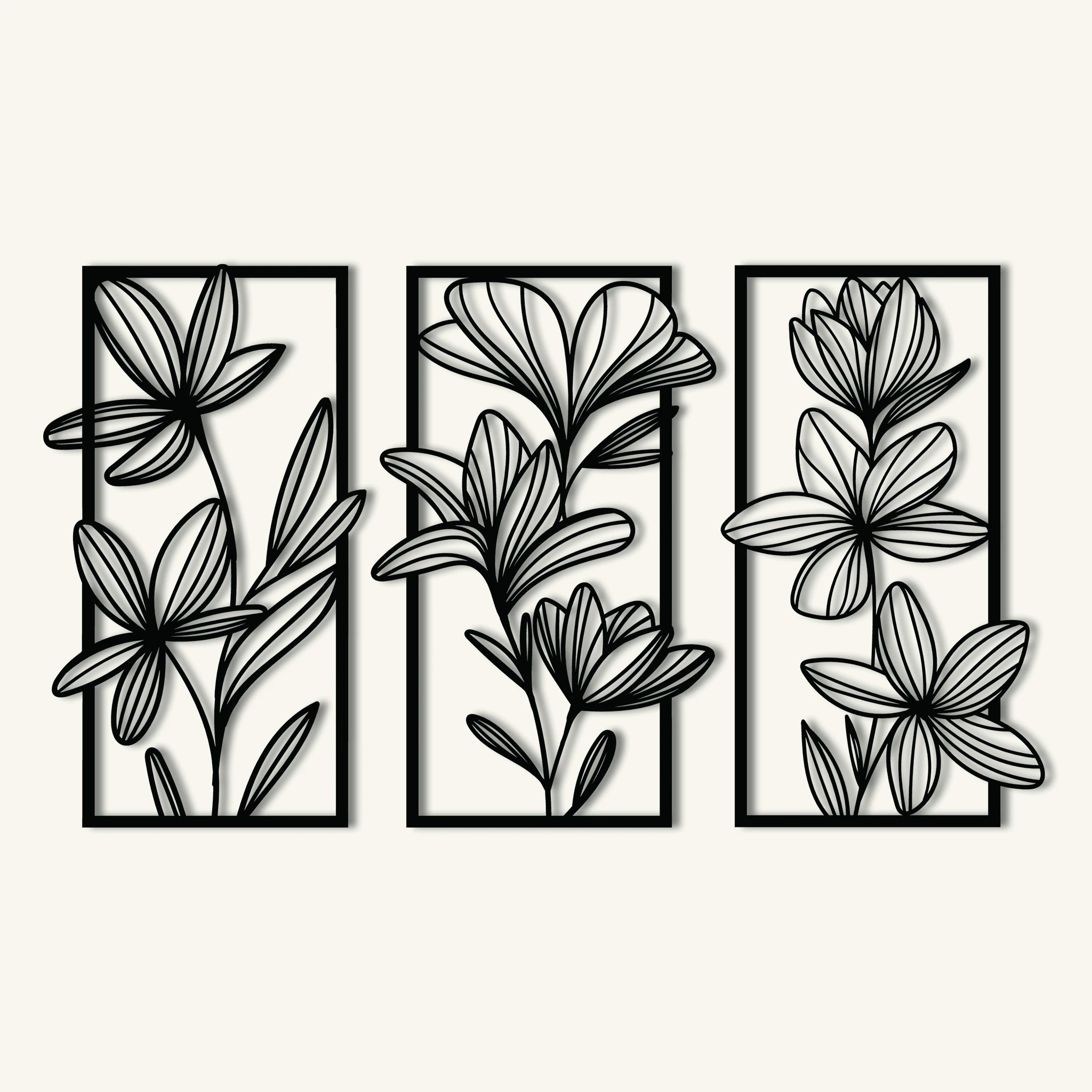 Stylish Floral Metal Wall Art Set 42 × 70 cm / Black
