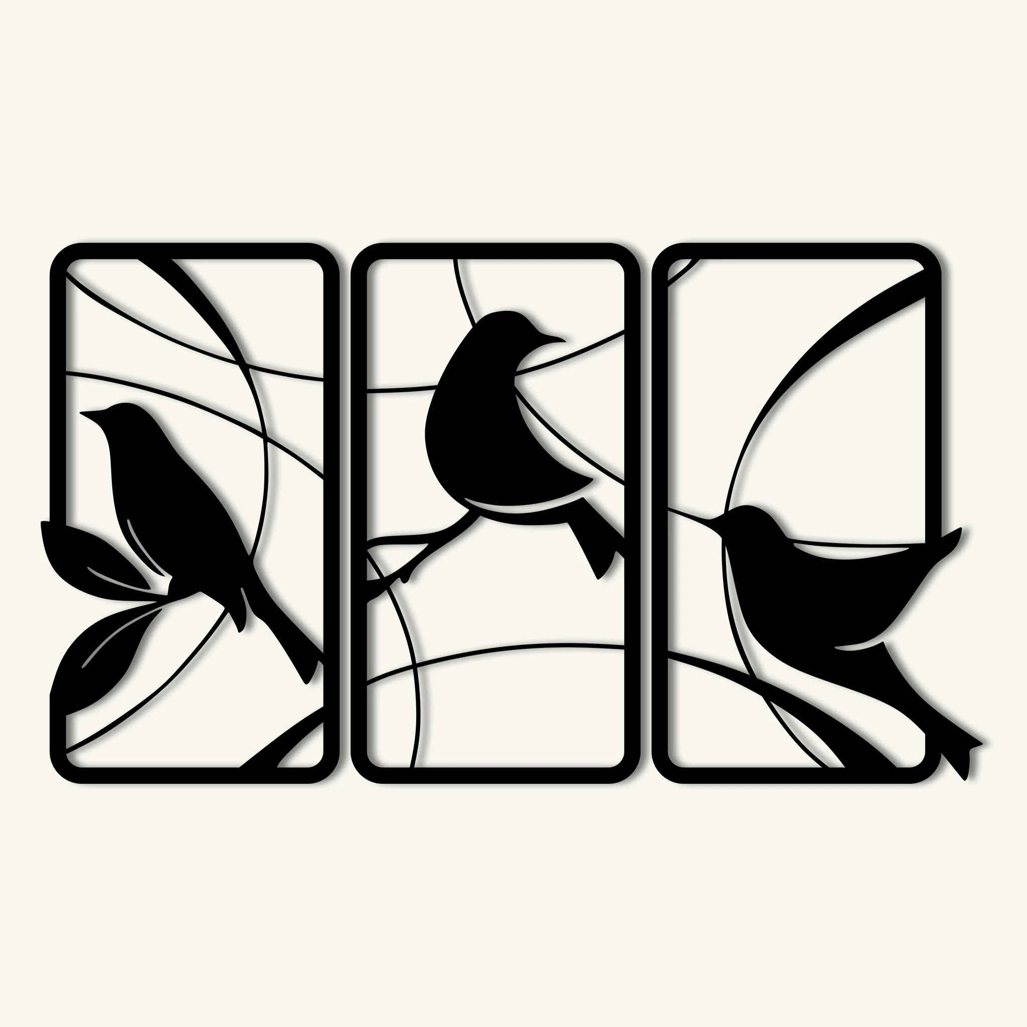 Artistic Bird Silhouette Metal Wall Art Set 40 × 72 cm / Black