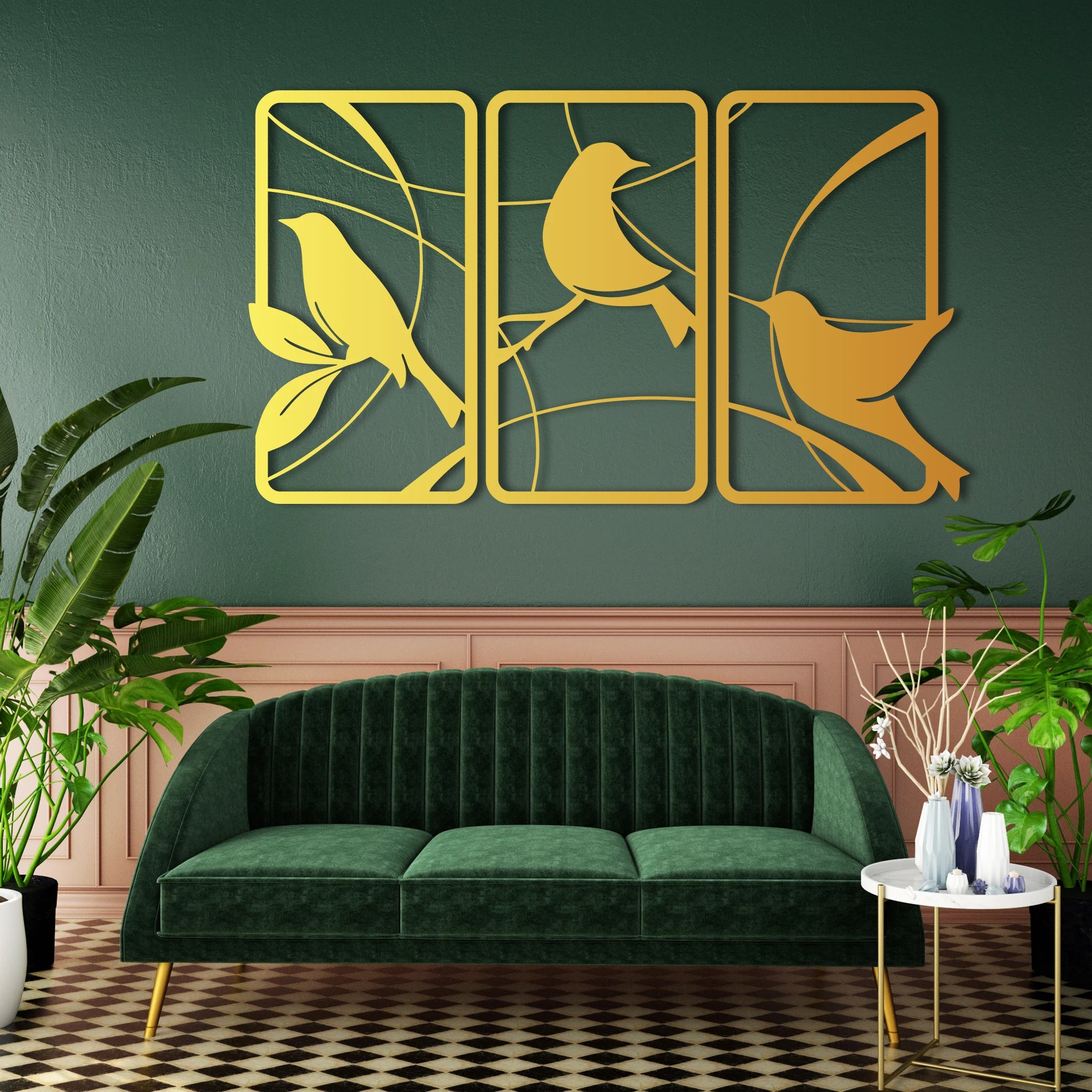 Artistic Bird Silhouette Metal Wall Art Set 40 × 72 cm / Black