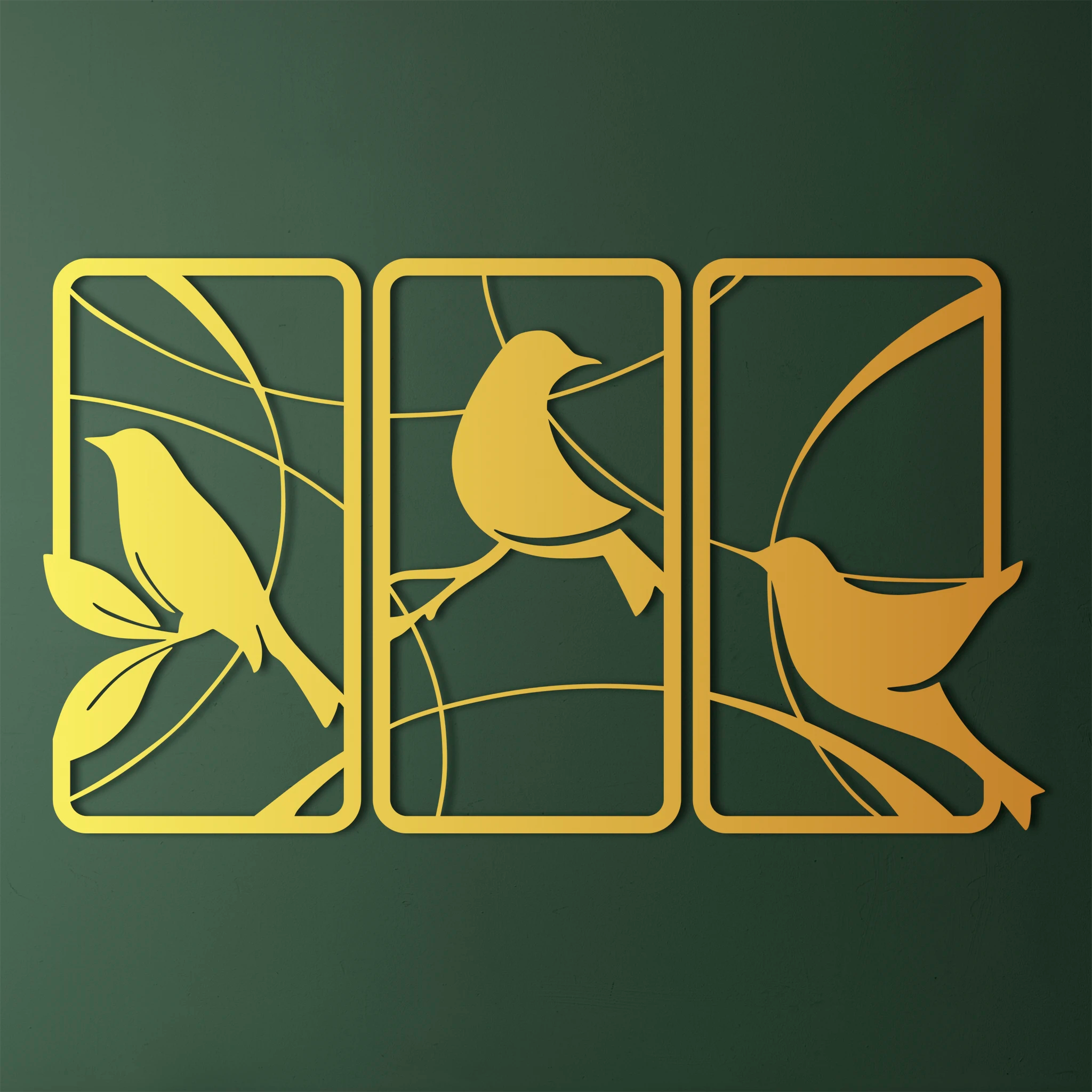 Artistic Bird Silhouette Metal Wall Art Set 40 × 72 cm / Black
