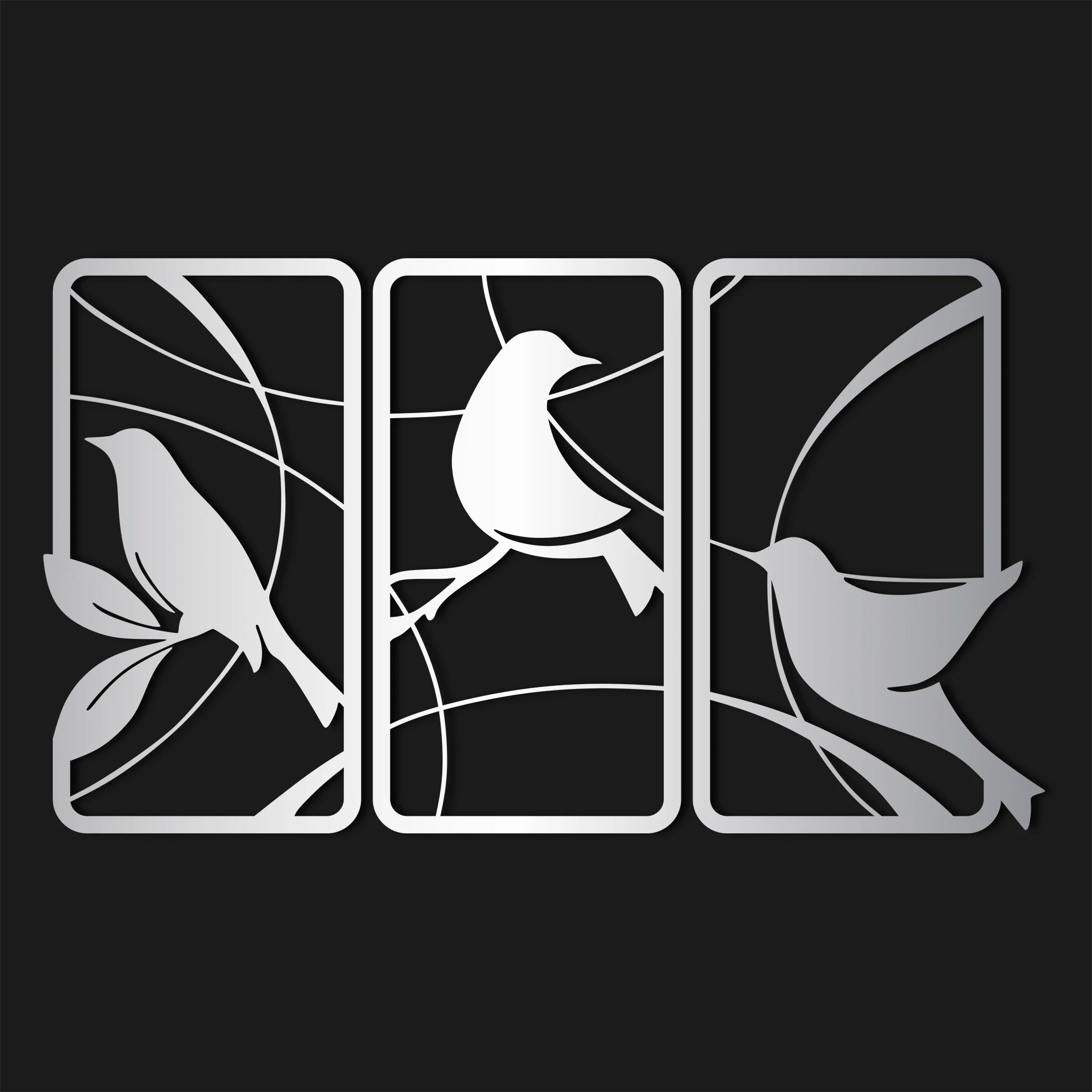 Artistic Bird Silhouette Metal Wall Art Set 40 × 72 cm / Black