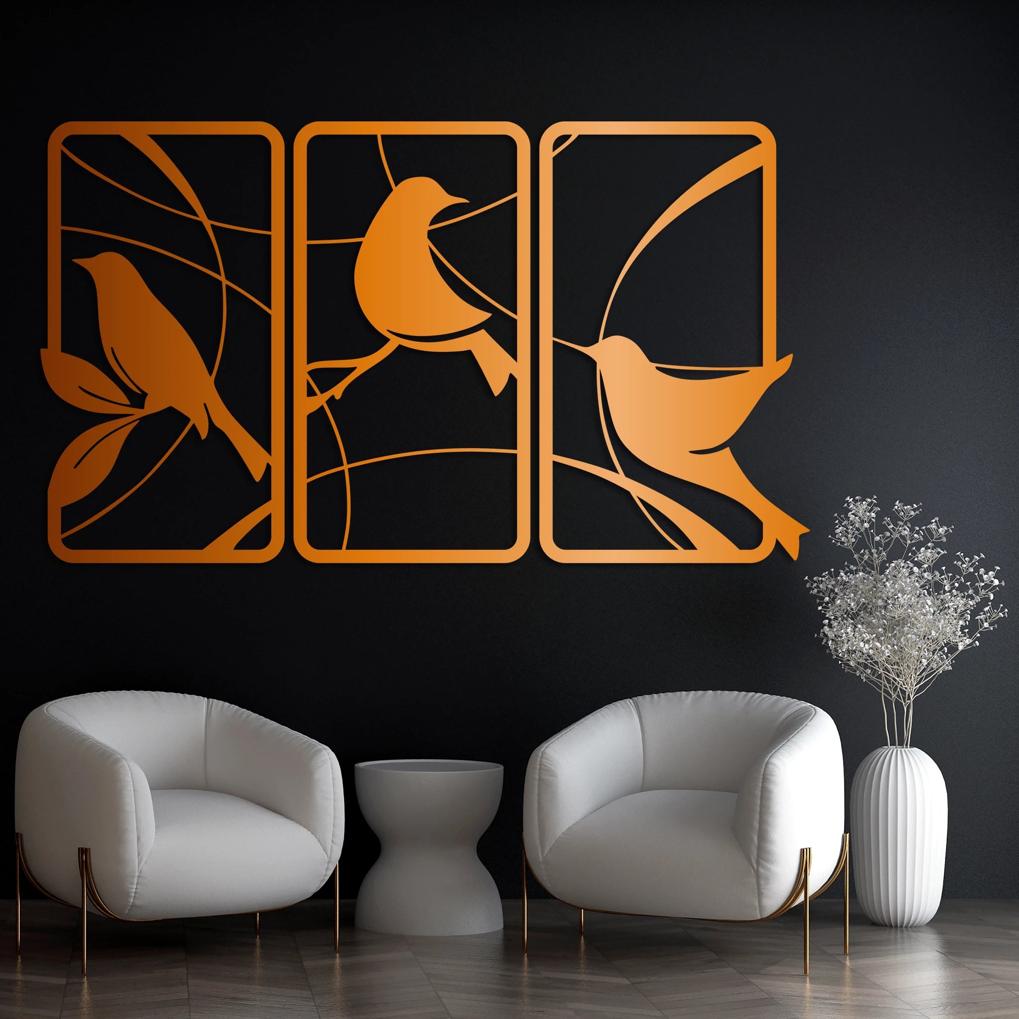 Artistic Bird Silhouette Metal Wall Art Set 40 × 72 cm / Black